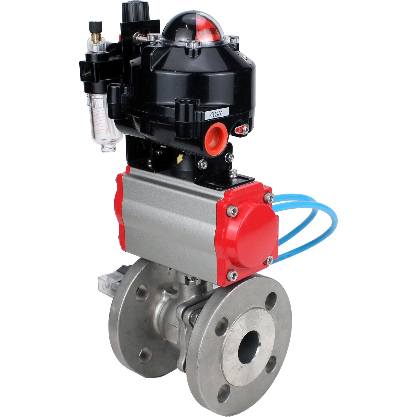 Ball valves DNOVA BV3232P(2pc)-FP-F-ISO-H DN15-150 flanged, full bore, two-piece, stainless steel body. steel SS316, seal - PTFE, with pneumatic actuator DNOVA PA-SA 052-210 pneumatic distributor 4V320-10 ATU AFC2000 APL-510N-EX
