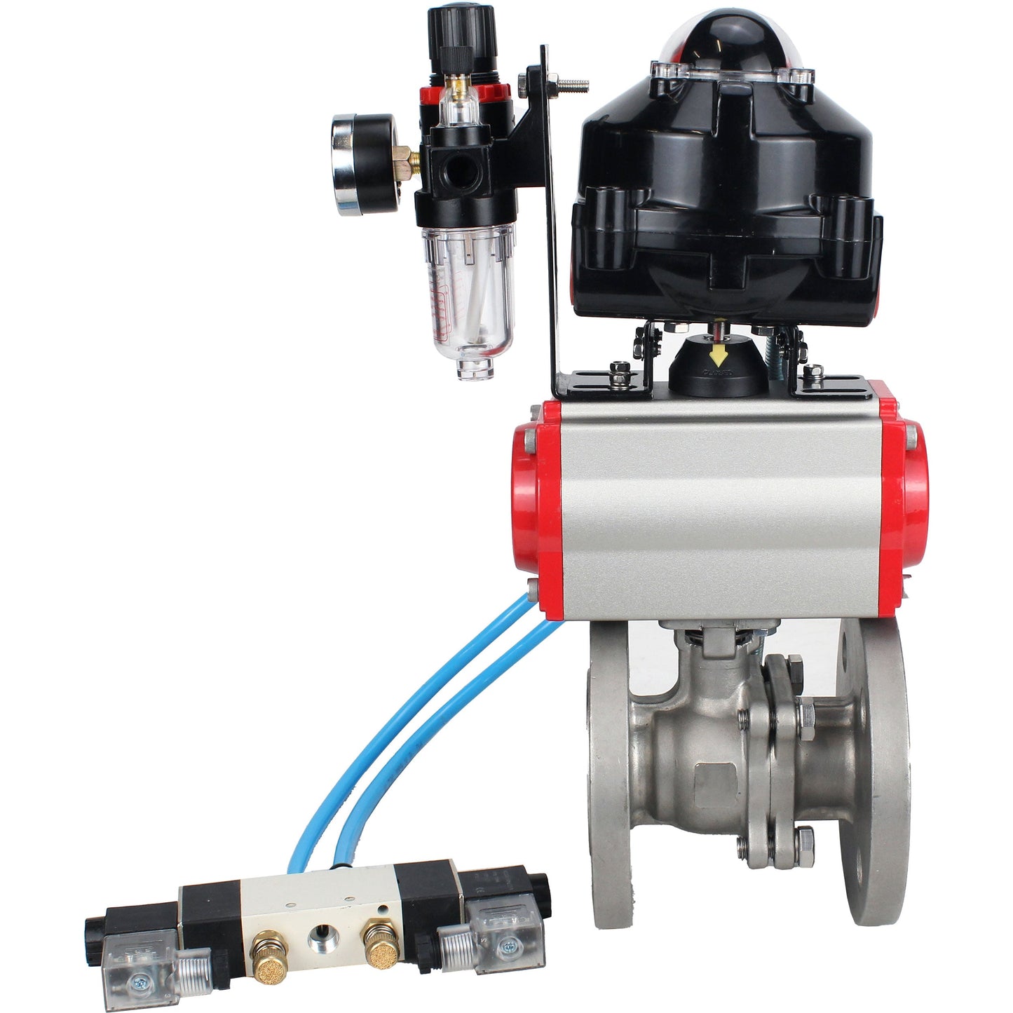 Ball valves DNOVA BV3232P(2pc)-FP-F-ISO-H DN15-150 flanged, full bore, two-piece, stainless steel body. steel SS316, seal - PTFE, with pneumatic actuator DNOVA PA-SA 052-210 pneumatic distributor 4V320-10 ATU AFC2000 APL-510N-EX