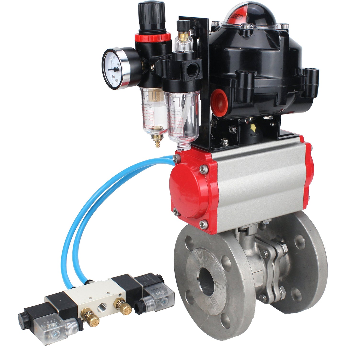 Ball valves DNOVA BV3232P(2pc)-FP-F-ISO-H DN15-250 flanged, full bore, two-piece, stainless steel body. steel SS316, seal - PTFE, with pneumatic actuator DNOVA PA-DA 052-210 pneumatic distributor 4V320-08 ATU AFC2000 LSU APL-510N-EX