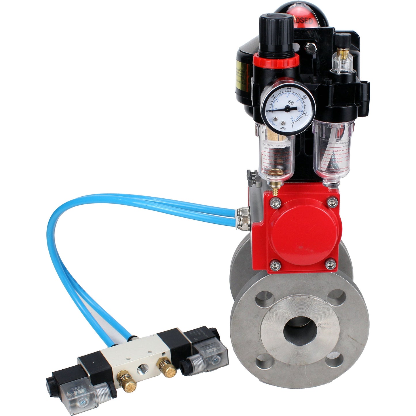 Ball valves DNOVA BV3232P(2pc)-FP-F-ISO-H DN15-150 flanged, full bore, two-piece, stainless steel body. steel SS316, seal - PTFE, with pneumatic actuator DNOVA PA-SA 052-210 pneumatic distributor 4V320-10 ATU AFC2000 APL-510N-EX