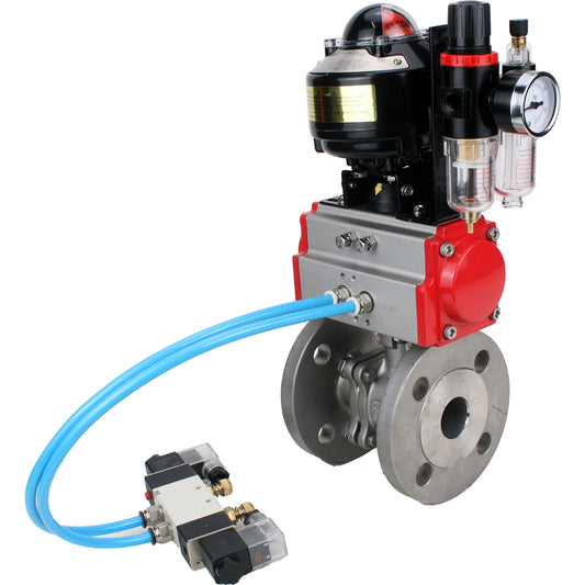 Ball valves DNOVA BV3232P(2pc)-FP-F-ISO-H DN15-150 flanged, full bore, two-piece, stainless steel body. steel SS316, seal - PTFE, with pneumatic actuator DNOVA PA-SA 052-210 pneumatic distributor 4V320-10 ATU AFC2000 APL-510N-EX