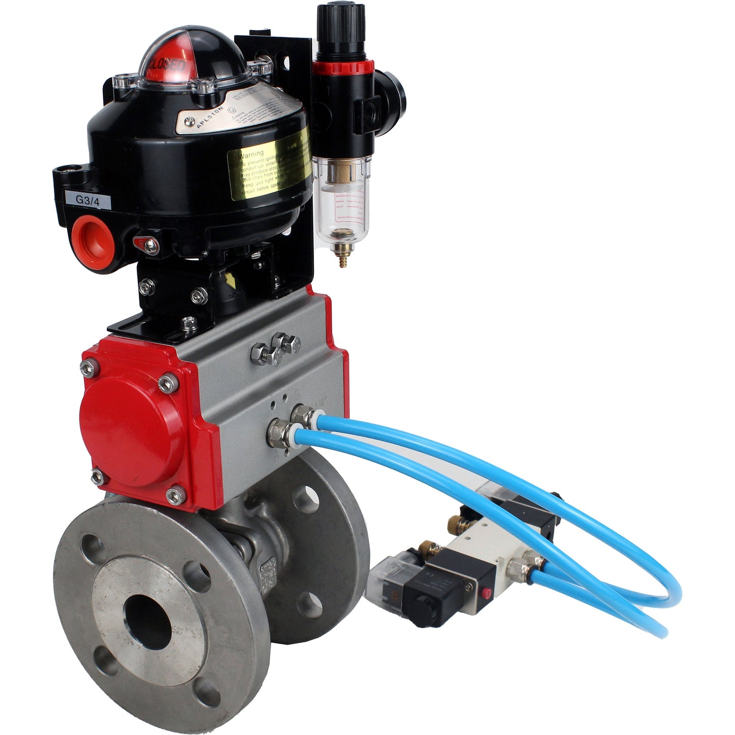 Ball valves DNOVA BV3232P(2pc)-FP-F-ISO-H DN15-250 flanged, full bore, two-piece, stainless steel body. steel SS316, seal - PTFE, with pneumatic actuator DNOVA PA-DA 052-210 pneumatic distributor 4V320-08 ATU AFC2000 LSU APL-510N-EX