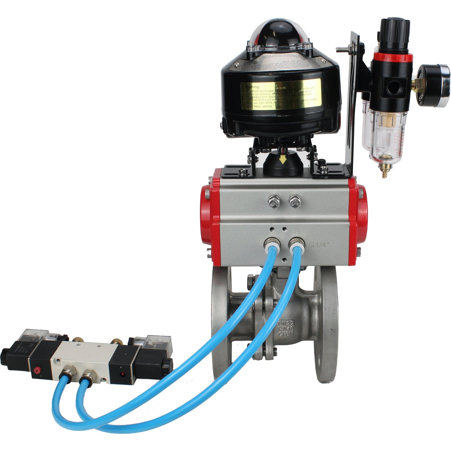 Ball valves DNOVA BV3232P(2pc)-FP-F-ISO-H DN15-150 flanged, full bore, two-piece, stainless steel body. steel SS316, seal - PTFE, with pneumatic actuator DNOVA PA-SA 052-210 pneumatic distributor 4V320-10 ATU AFC2000 APL-510N-EX