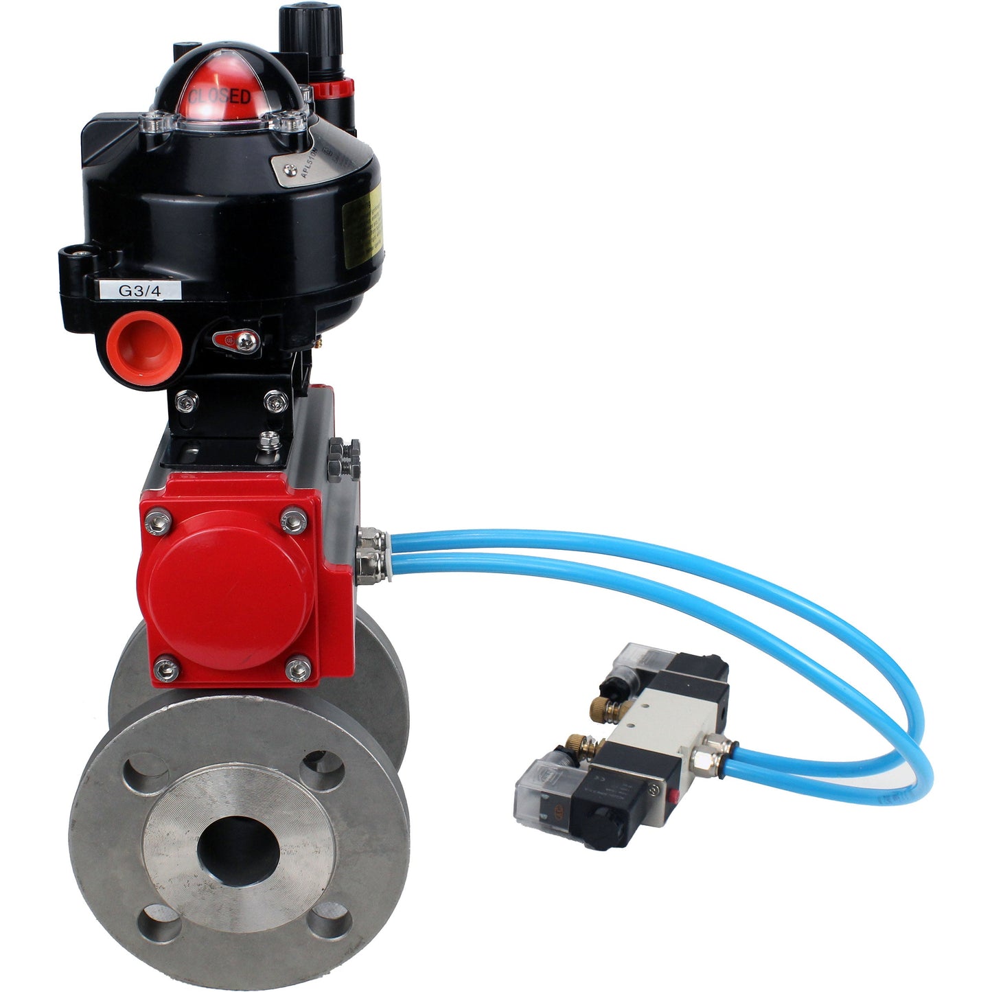 Ball valves DNOVA BV3232P(2pc)-FP-F-ISO-H DN15-150 flanged, full bore, two-piece, stainless steel body. steel SS316, seal - PTFE, with pneumatic actuator DNOVA PA-SA 052-210 pneumatic distributor 4V320-10 ATU AFC2000 APL-510N-EX