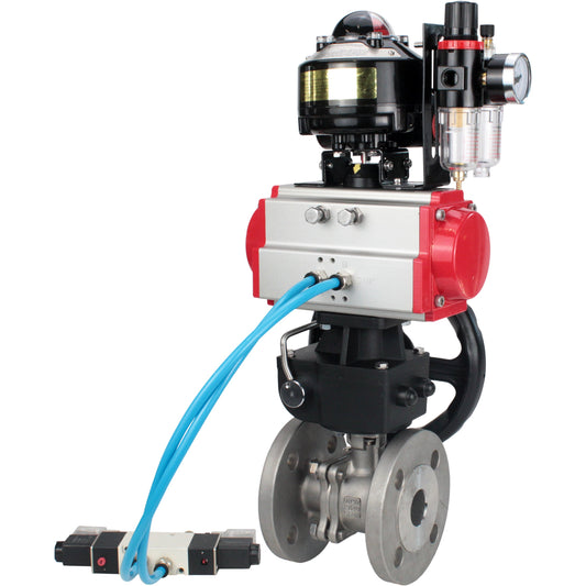 Ball valves DNOVA BV3232P(2pc)-FP-F-ISO-H DN15-250 flanged, two-piece, body - stainless steel SS316, seal - PTFE, with pneumatic drive PA-DA-052-210 pneumatic distributor 4V320-10 gearbox MON ATU AFC2000 LSU APL-510N-EX
