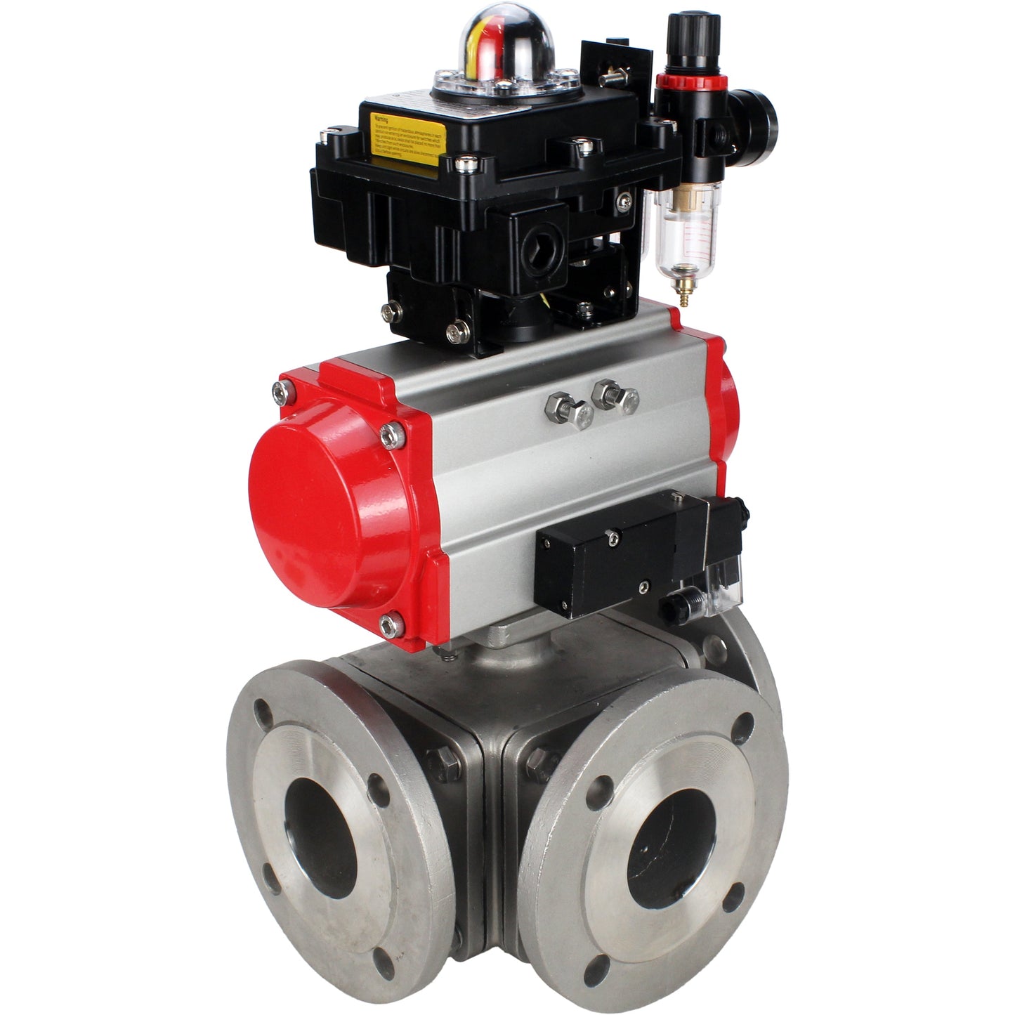 Ball valves DNOVA BV3232P(4pc)-FP-3WL-F-ISO-H 16 bar full bore, flanged, body - stainless steel SS316, ISO flange F03/F04-F10/F12, square 9x9-19x19, with pneumatic drive PA-DA, pneumatic distributor 4M310-08 220V, LSU APL-410N EX and ATU AF