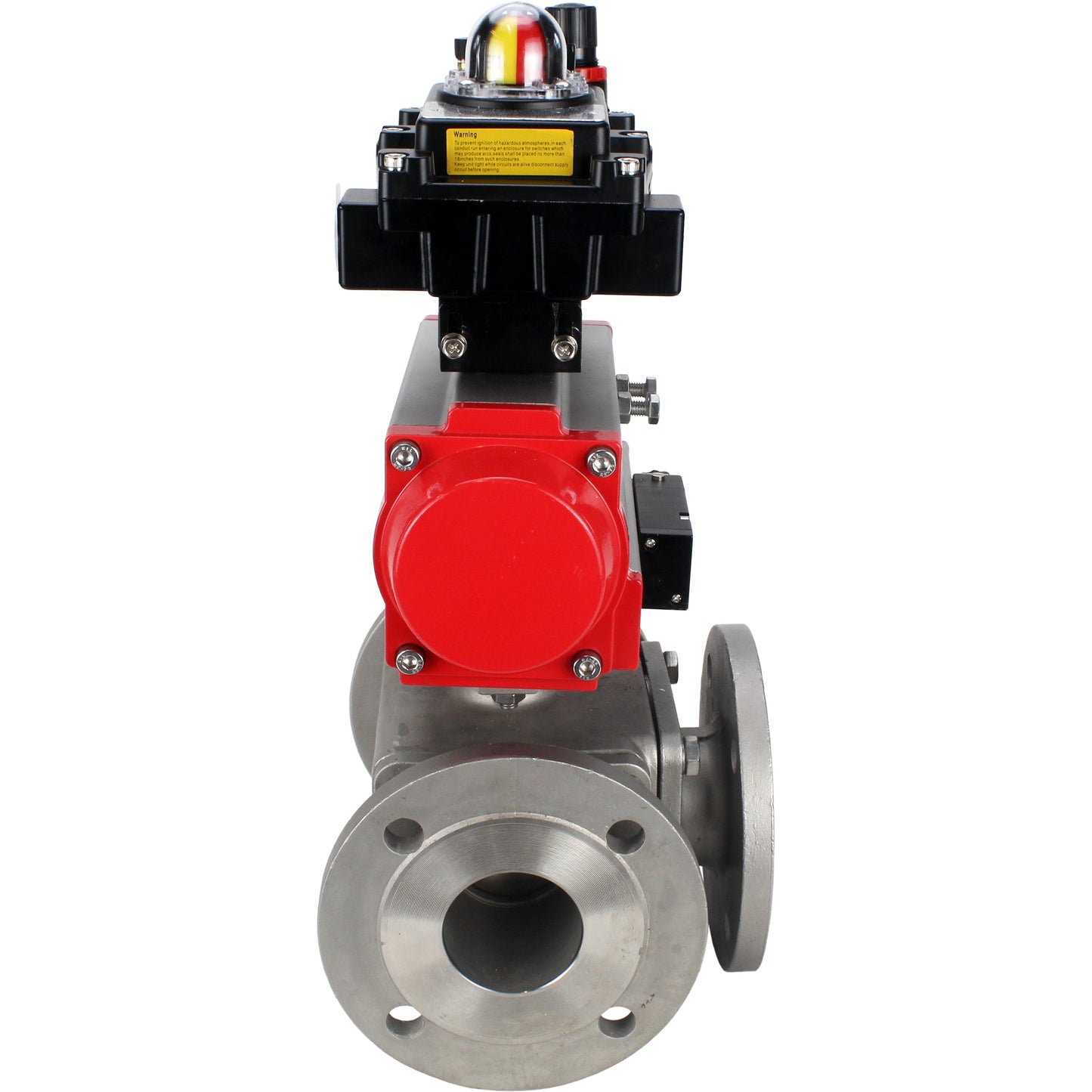 Ball valves DNOVA BV3232P(4pc)-FP-3WL-F-ISO-H 16 bar full bore, flanged, body - stainless steel SS316, ISO flange F03/F04-F10/F12, square 9x9-19x19, with pneumatic drive PA-DA, pneumatic distributor 4M310-08 220V, LSU APL-410N EX and ATU AF
