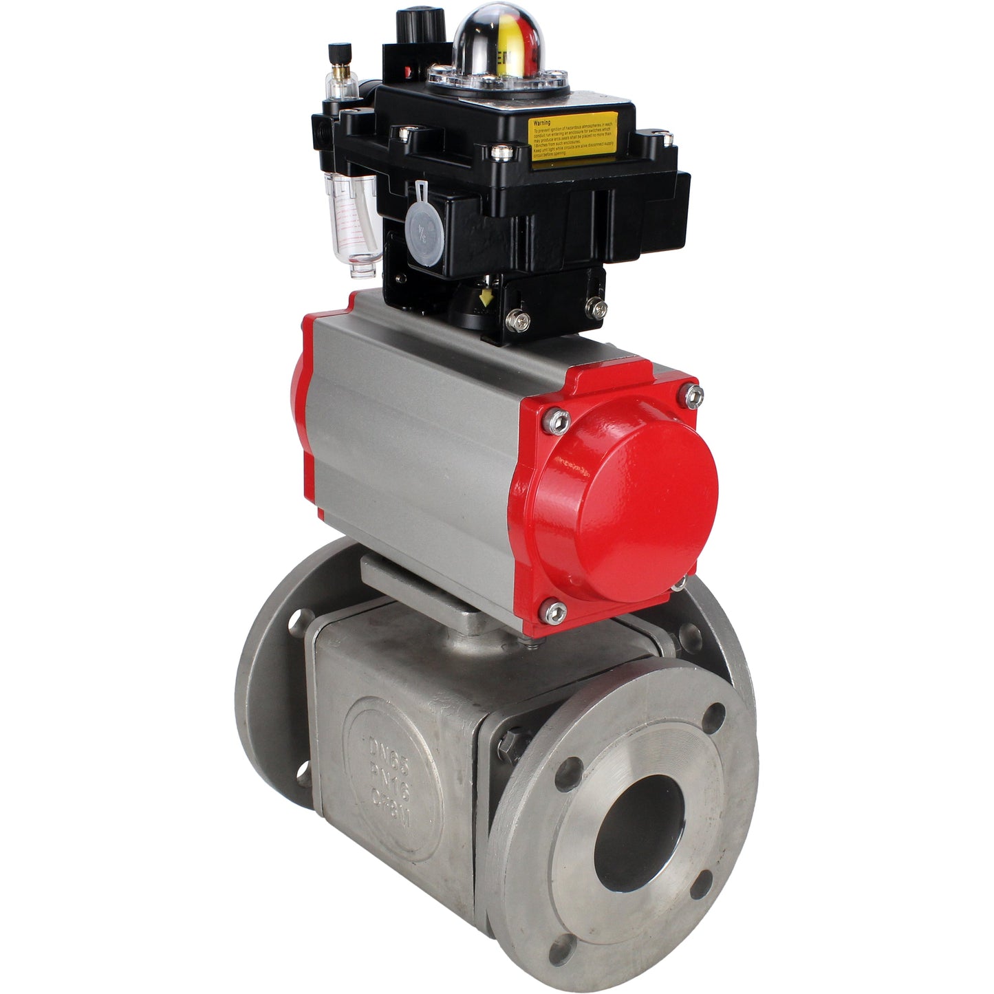 Ball valves DNOVA BV3232P(4pc)-FP-3WL-F-ISO-H 16 bar full bore, flanged, body - stainless steel SS316, ISO flange F03/F04-F10/F12, square 9x9-19x19, with pneumatic drive PA-DA, pneumatic distributor 4M310-08 220V, LSU APL-410N EX and ATU AF