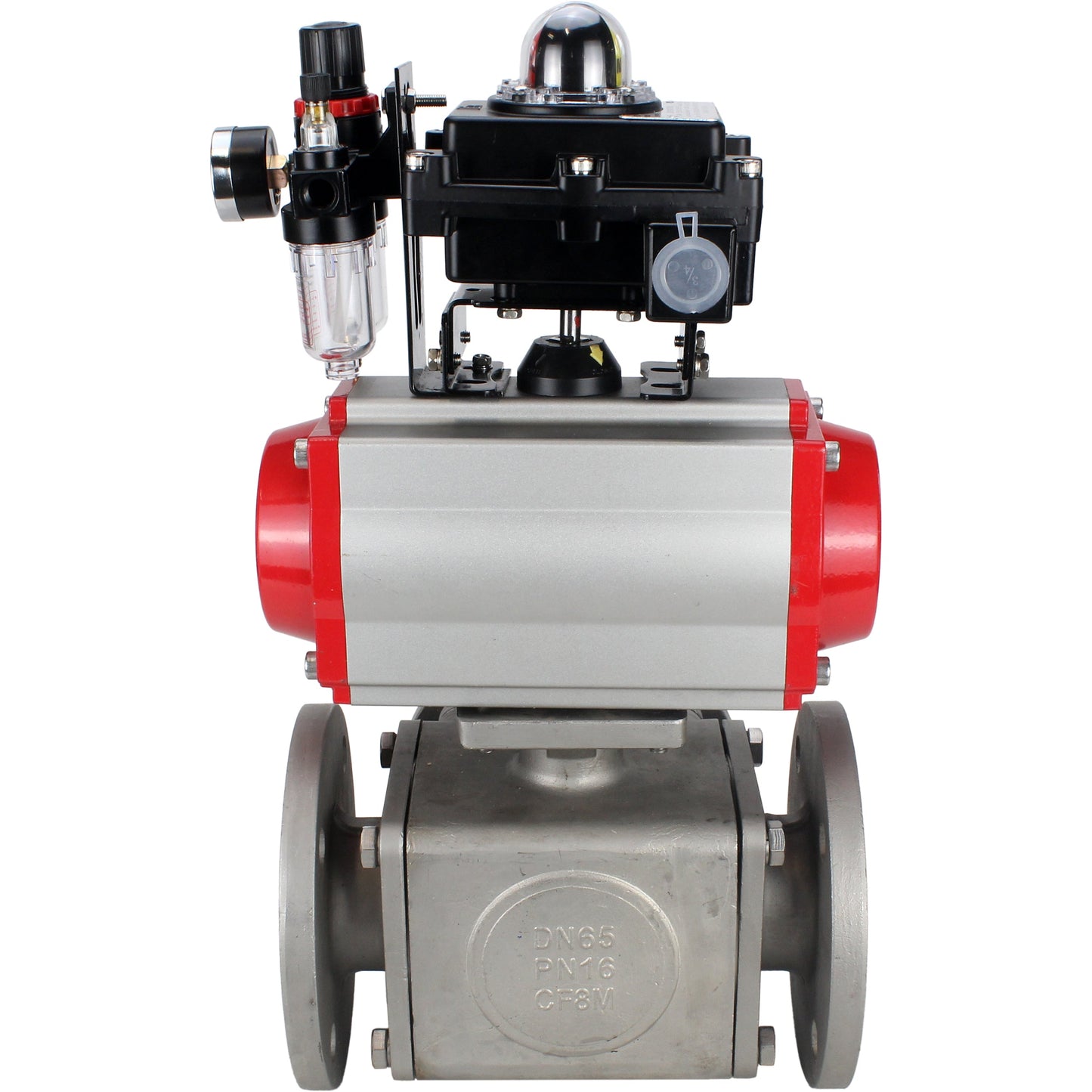 Ball valves DNOVA BV3232P(4pc)-FP-3WL-F-ISO-H 16 bar full bore, flanged, body - stainless steel SS316, ISO flange F03/F04-F10/F12, square 9x9-19x19, with pneumatic drive PA-DA, pneumatic distributor 4M310-08 220V, LSU APL-410N EX and ATU AF