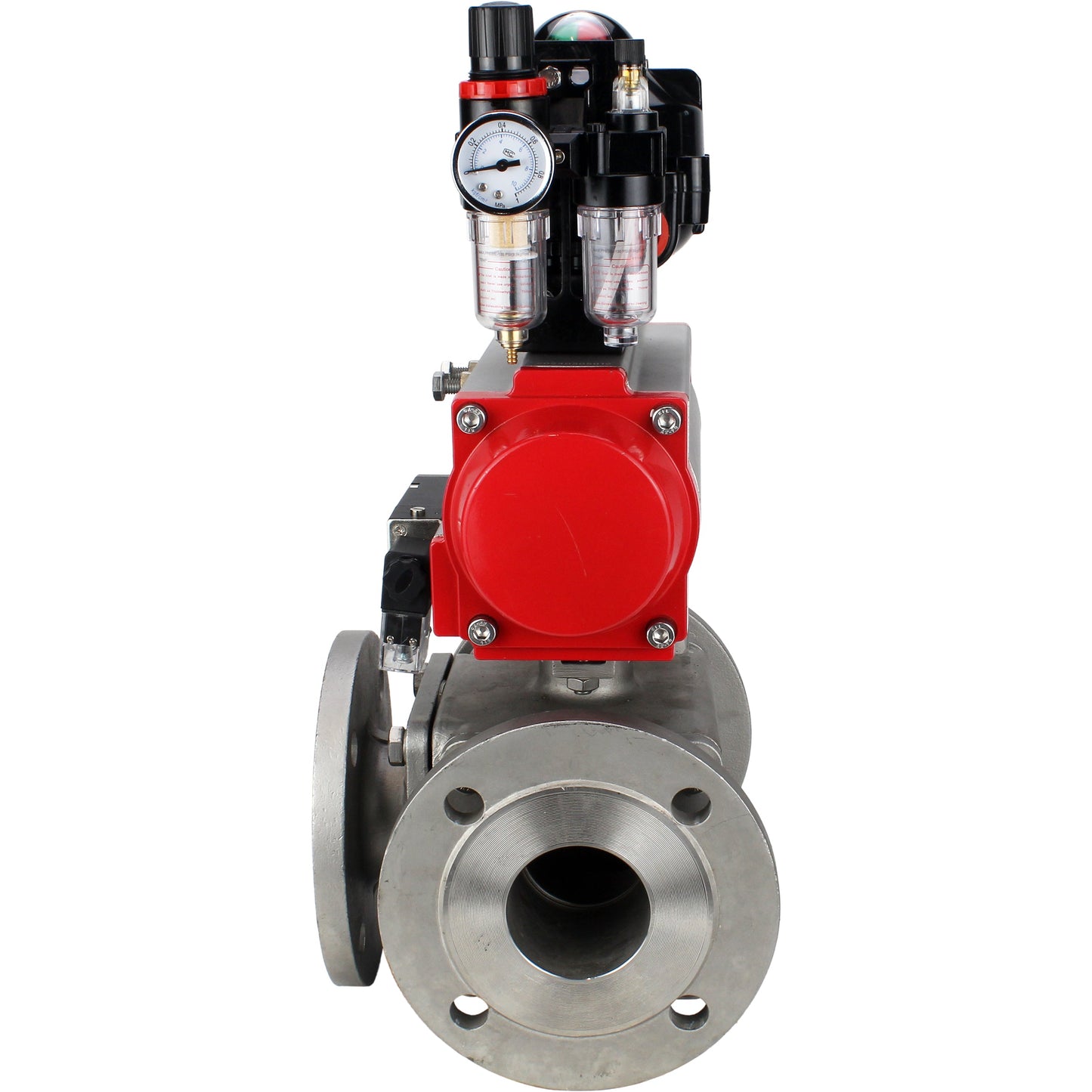 Ball valves DNOVA BV3232P(4pc)-FP-3WL-F-ISO-H 16 bar full bore, flanged, body - stainless steel SS316, ISO flange F03/F04-F10/F12, square 9x9-19x19, with pneumatic drive PA-DA, pneumatic distributor 4M310-08 220V, LSU APL-510N EX and ATU AF