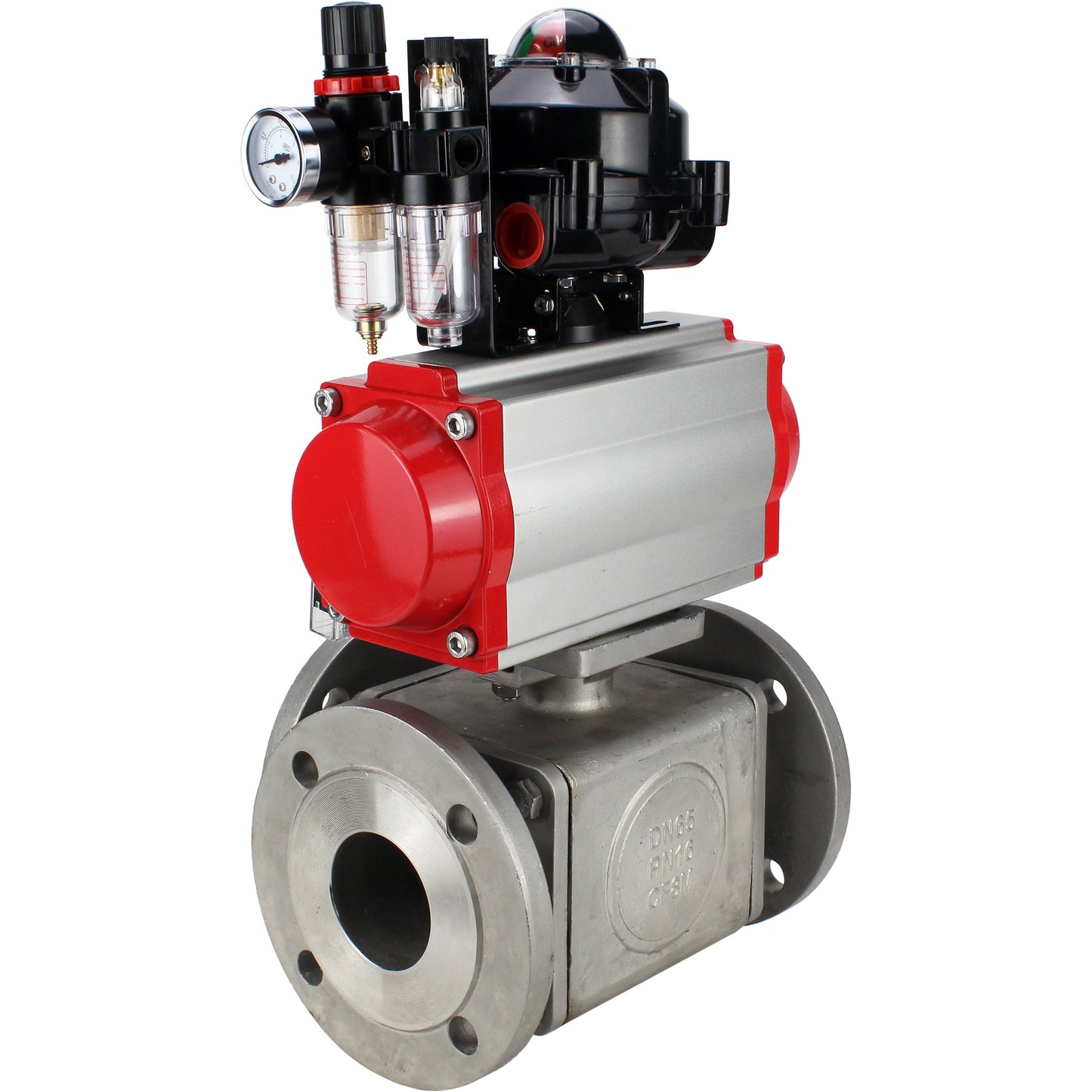 Ball valves DNOVA BV3232P(4pc)-FP-3WL-F-ISO-H 16 bar full bore, flanged, body - stainless steel SS316, ISO flange F03/F04-F10/F12, square 9x9-19x19, with pneumatic drive PA-DA, pneumatic distributor 4M310-08 220V, LSU APL-510N EX and ATU AF