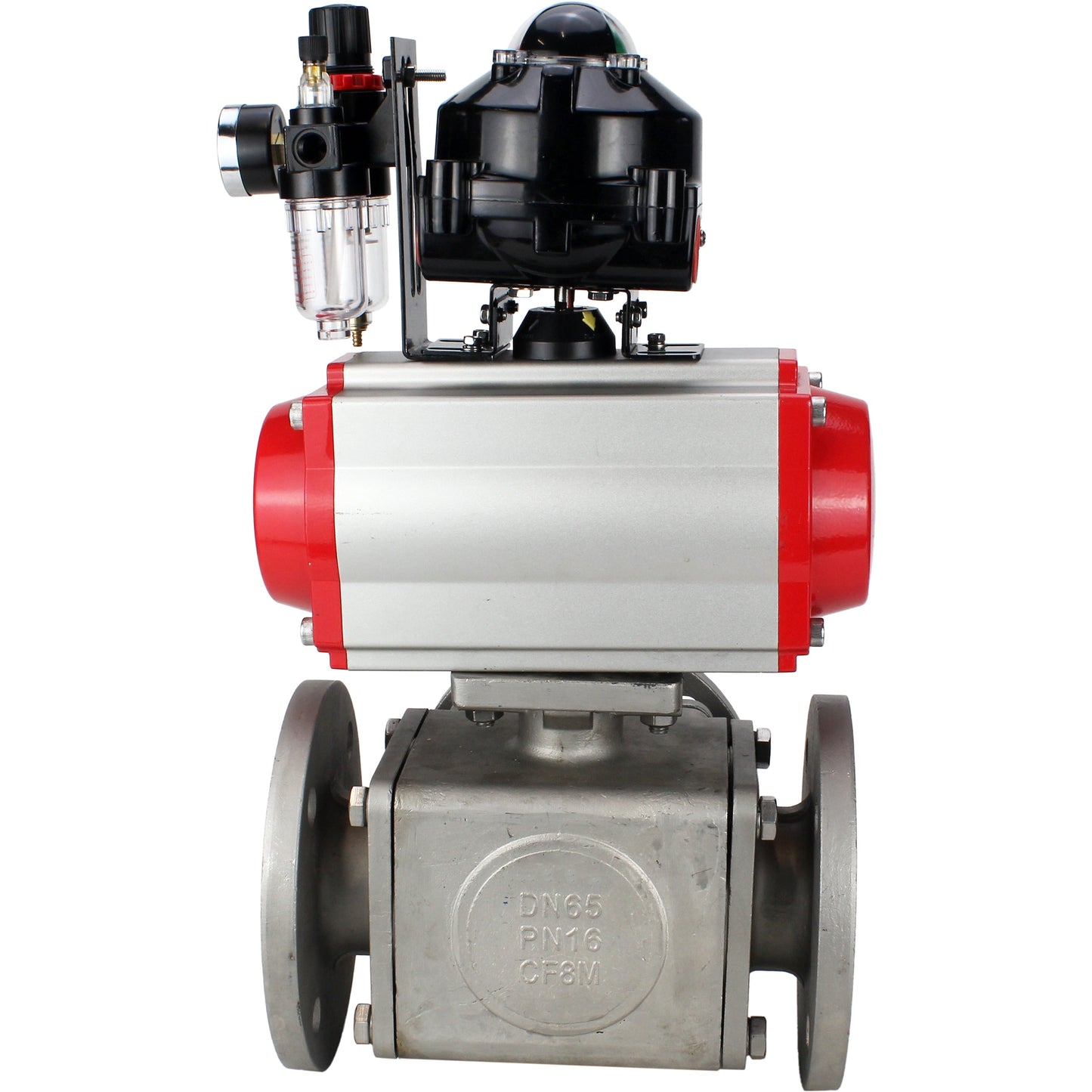Ball valves DNOVA BV3232P(4pc)-FP-3WL-F-ISO-H 16 bar full bore, flanged, body - stainless steel SS316, ISO flange F03/F04-F10/F12, square 9x9-19x19, with pneumatic drive PA-DA, pneumatic distributor 4M310-08 220V, LSU APL-510N EX and ATU AF