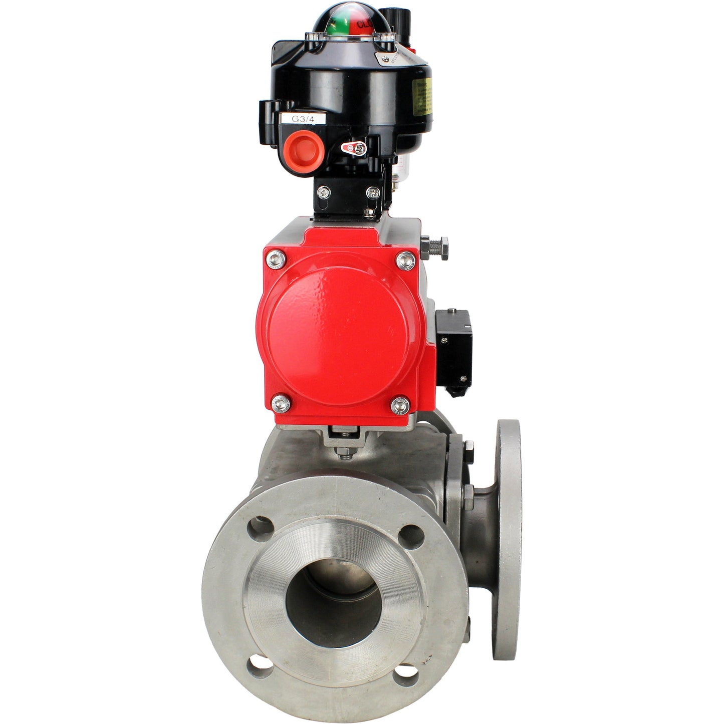 Ball valves DNOVA BV3232P(4pc)-FP-3WL-F-ISO-H 16 bar full bore, flanged, body - stainless steel SS316, ISO flange F03/F04-F10/F12, square 9x9-19x19, with pneumatic drive PA-DA, pneumatic distributor 4M310-08 220V, LSU APL-510N EX and ATU AF