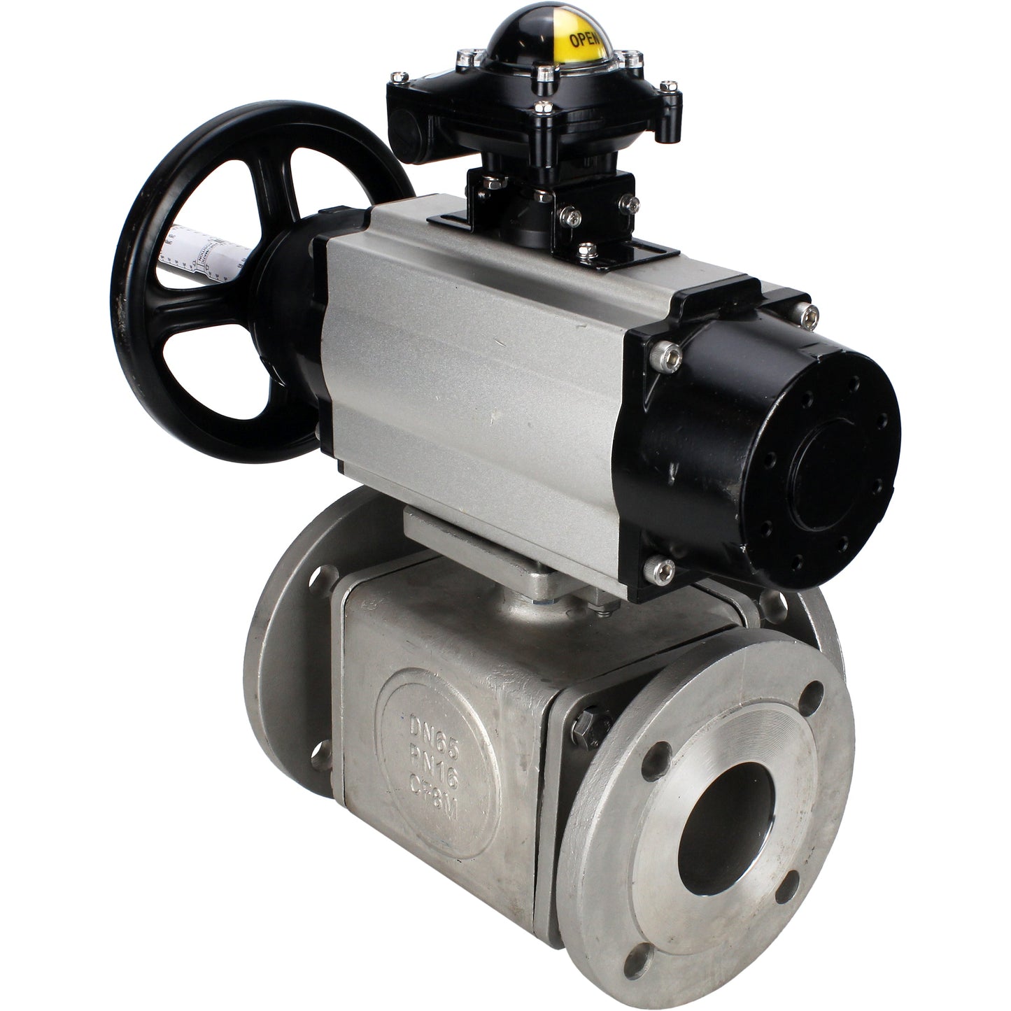 Ball valves DNOVA BV3232P(4pc)-FP-3WL-F-ISO-H DN100 16 bar full bore, flanged, body - stainless steel SS316, ISO flange F10/F12, square 19x19, with double pneumatic actuator PA-DA-105-1 action, pneumatic distributor 4M310-08 220V and LSU APL-210N