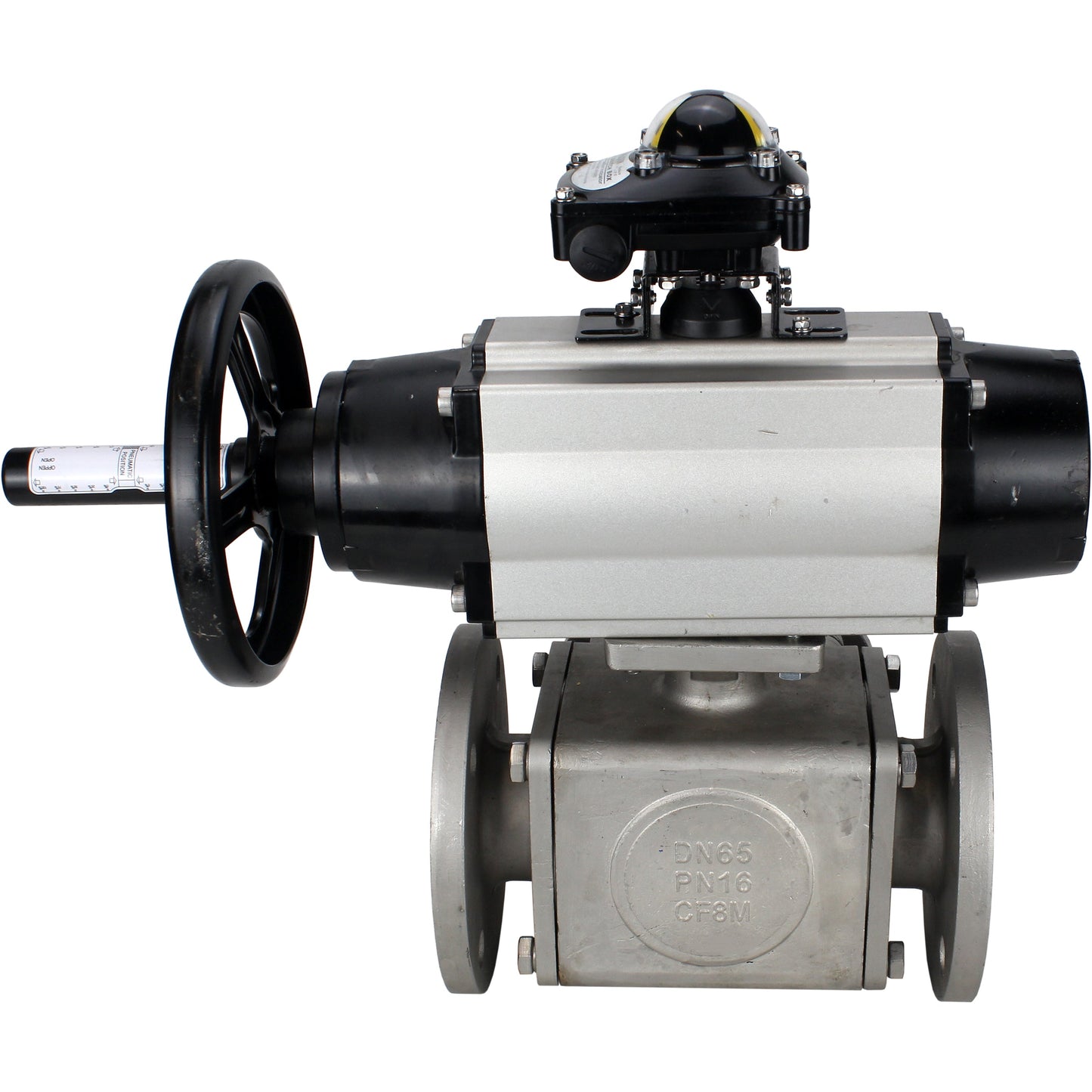 Ball valves DNOVA BV3232P(4pc)-FP-3WL-F-ISO-H DN100 16 bar full bore, flanged, body - stainless steel SS316, ISO flange F10/F12, square 19x19, with double pneumatic actuator PA-DA-105-1 action, pneumatic distributor 4M310-08 220V and LSU APL-210N