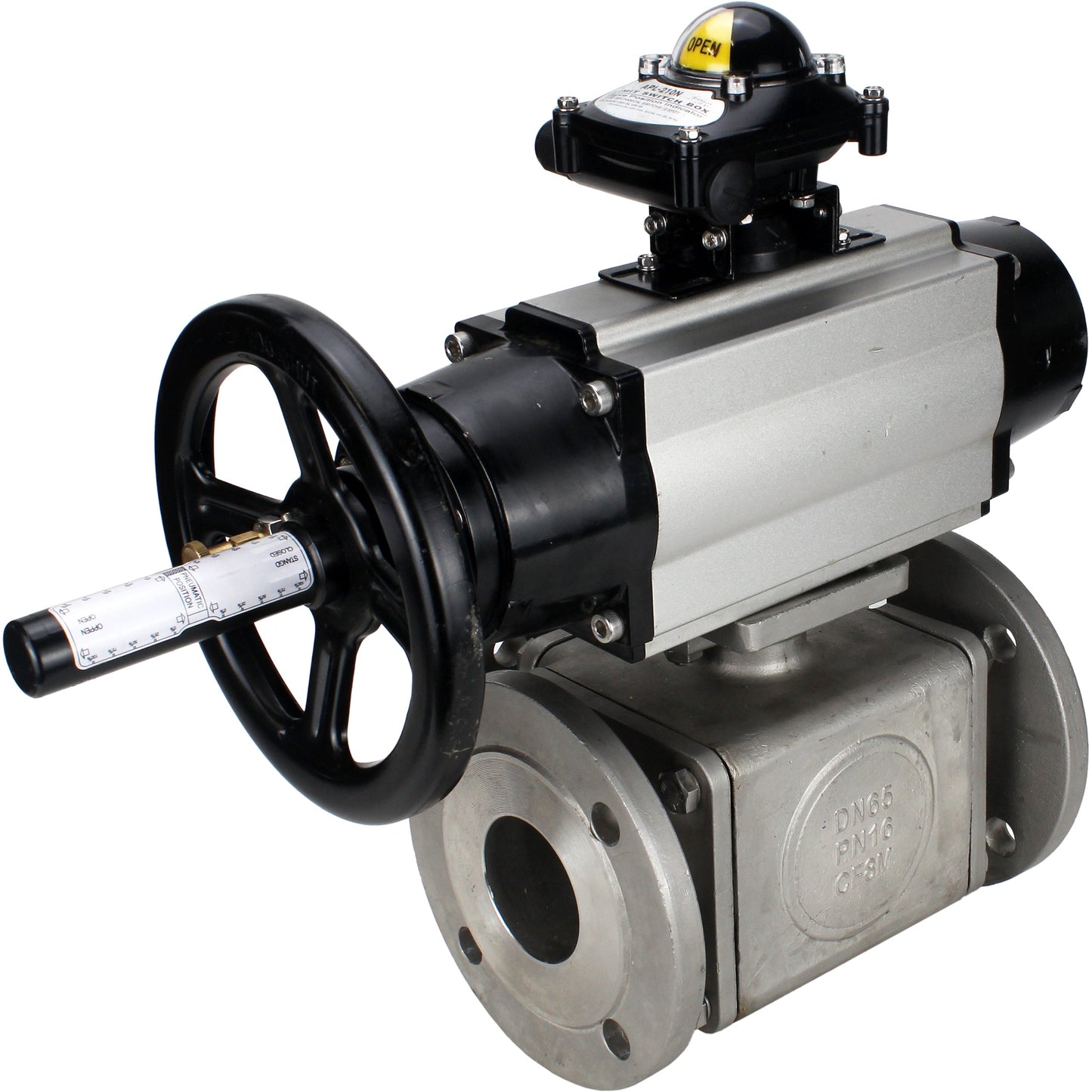 Ball valves DNOVA BV3232P(4pc)-FP-3WL-F-ISO-H DN100 16 bar full bore, flanged, body - stainless steel SS316, ISO flange F10/F12, square 19x19, with double pneumatic actuator PA-DA-105-1 action, pneumatic distributor 4M310-08 220V and LSU APL-210N