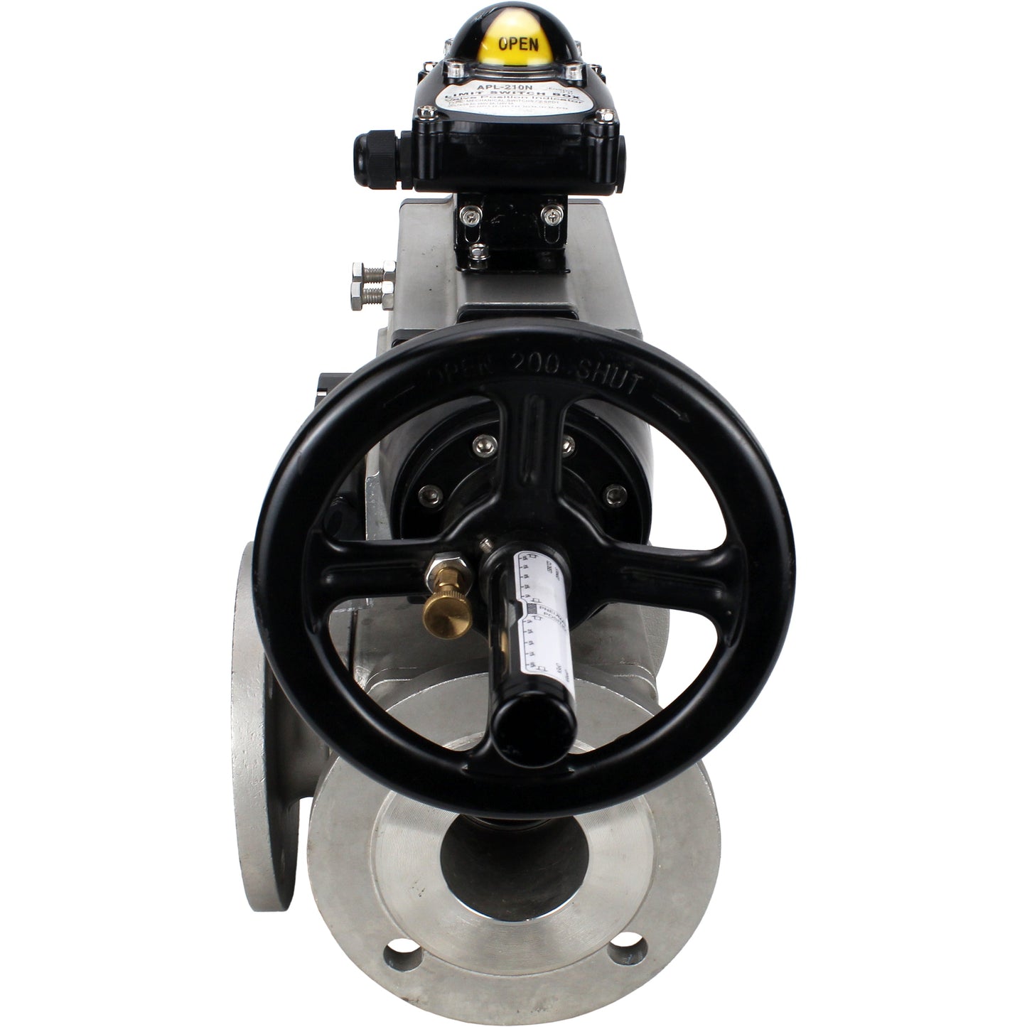 Ball valves DNOVA BV3232P(4pc)-FP-3WL-F-ISO-H DN100 16 bar full bore, flanged, body - stainless steel SS316, ISO flange F10/F12, square 19x19, with double pneumatic actuator PA-DA-105-1 action, pneumatic distributor 4M310-08 220V and LSU APL-210N