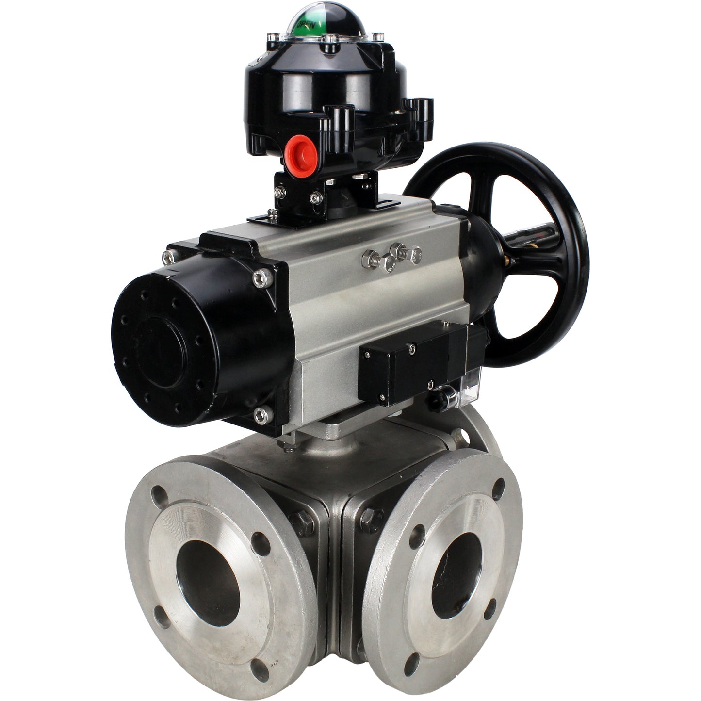 Ball valves DNOVA BV3232P(4pc)-FP-3WL-F-ISO-H DN100 16 bar full bore, flanged, body - stainless steel SS316, ISO flange F10/F12, square 19x19, with double pneumatic actuator PA-DA-105-1 action, pneumatic distributor 4M310-08 24V and LSU APL-510N EX