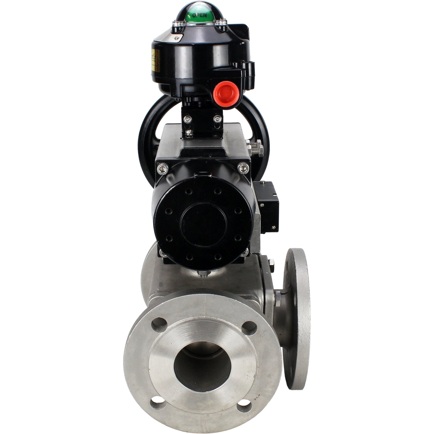 Ball valves DNOVA BV3232P(4pc)-FP-3WL-F-ISO-H DN100 16 bar full bore, flanged, body - stainless steel SS316, ISO flange F10/F12, square 19x19, with double pneumatic actuator PA-DA-105-1 action, pneumatic distributor 4M310-08 220V and LSU APL-510N E