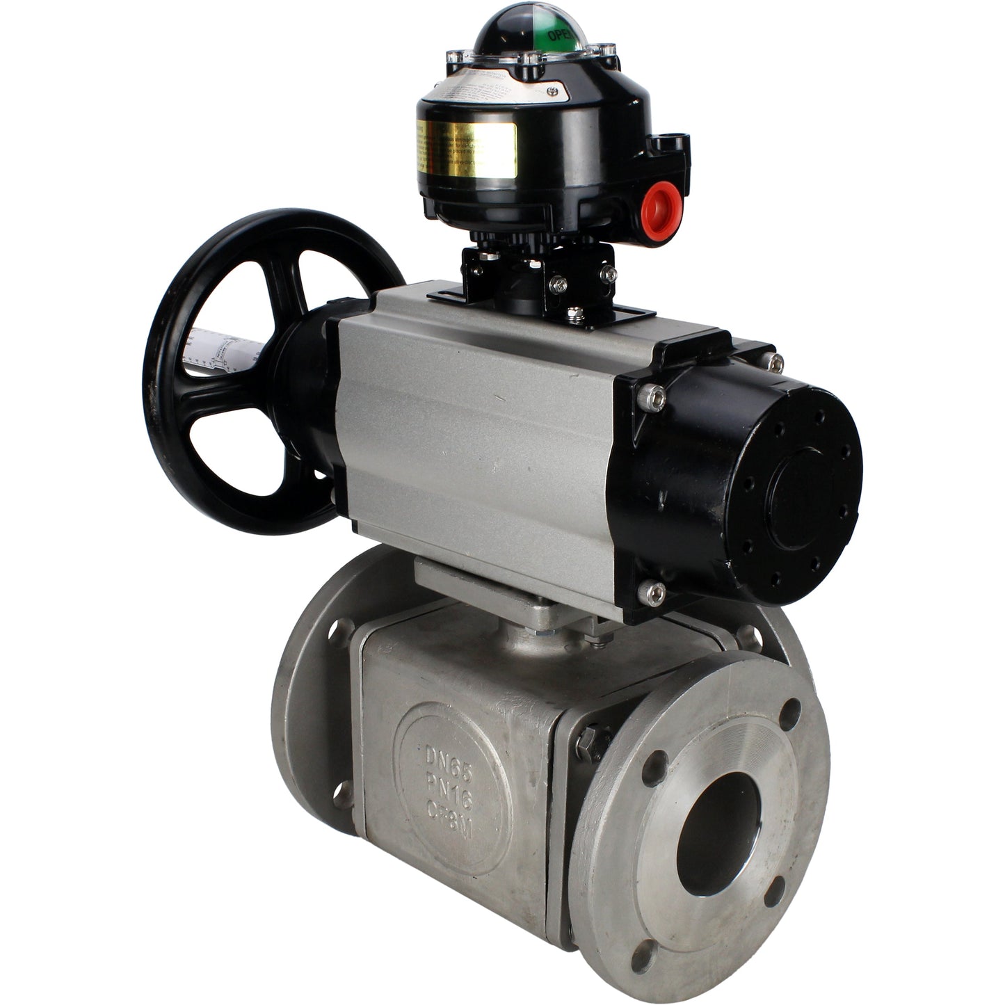 Ball valves DNOVA BV3232P(4pc)-FP-3WL-F-ISO-H DN100 16 bar full bore, flanged, body - stainless steel SS316, ISO flange F10/F12, square 19x19, with double pneumatic actuator PA-DA-105-1 action, pneumatic distributor 4M310-08 220V and LSU APL-510N E
