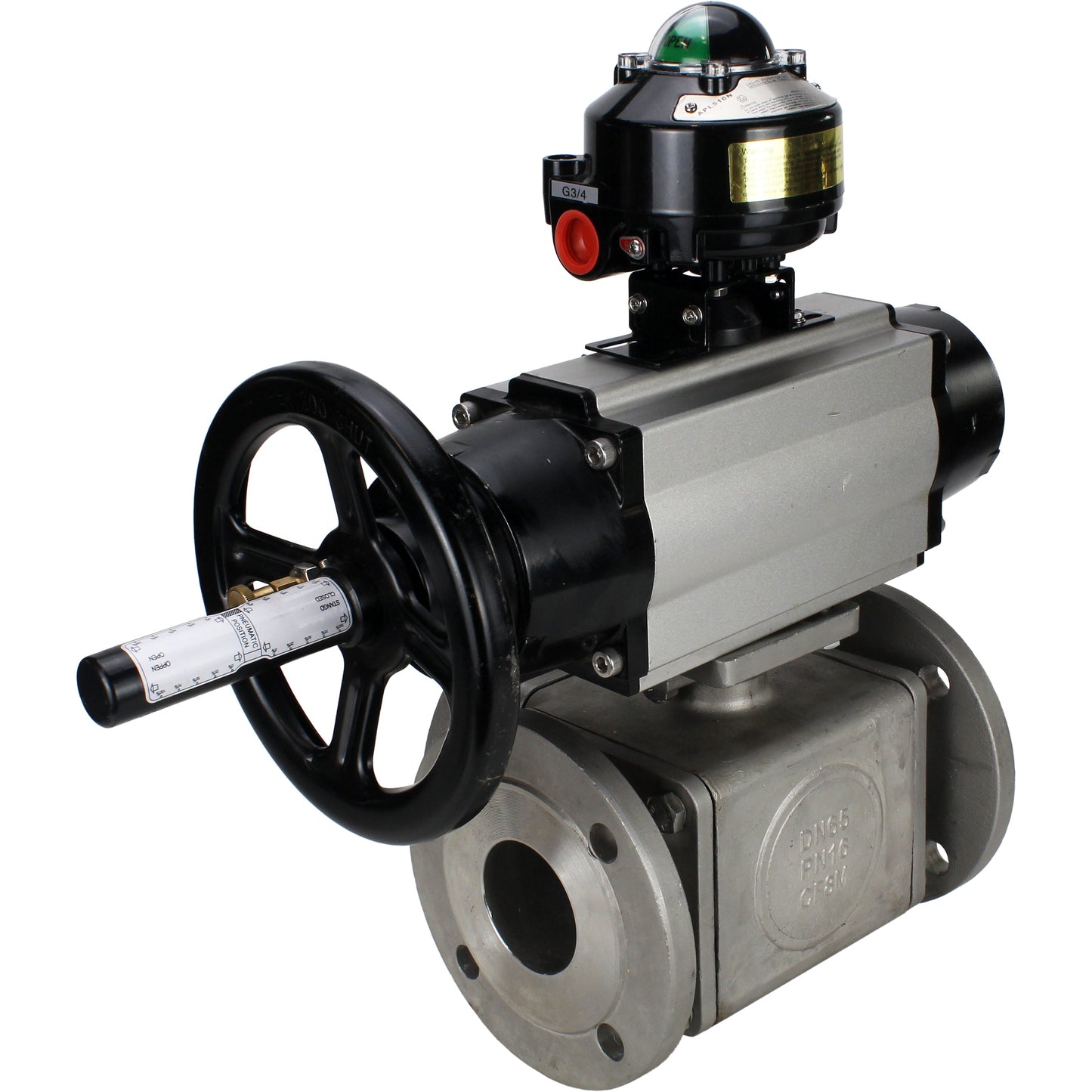 Ball valves DNOVA BV3232P(4pc)-FP-3WL-F-ISO-H DN100 16 bar full bore, flanged, body - stainless steel SS316, ISO flange F10/F12, square 19x19, with double pneumatic actuator PA-DA-105-1 action, pneumatic distributor 4M310-08 220V and LSU APL-510N E