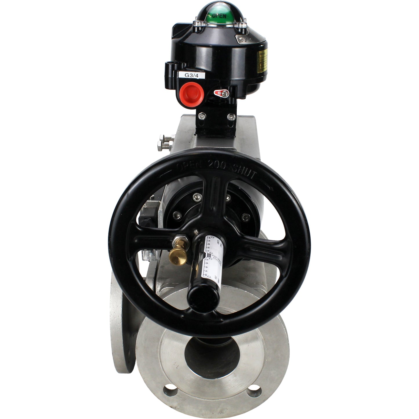 Ball valves DNOVA BV3232P(4pc)-FP-3WL-F-ISO-H DN100 16 bar full bore, flanged, body - stainless steel SS316, ISO flange F10/F12, square 19x19, with double pneumatic actuator PA-DA-105-1 action, pneumatic distributor 4M310-08 220V and LSU APL-510N E