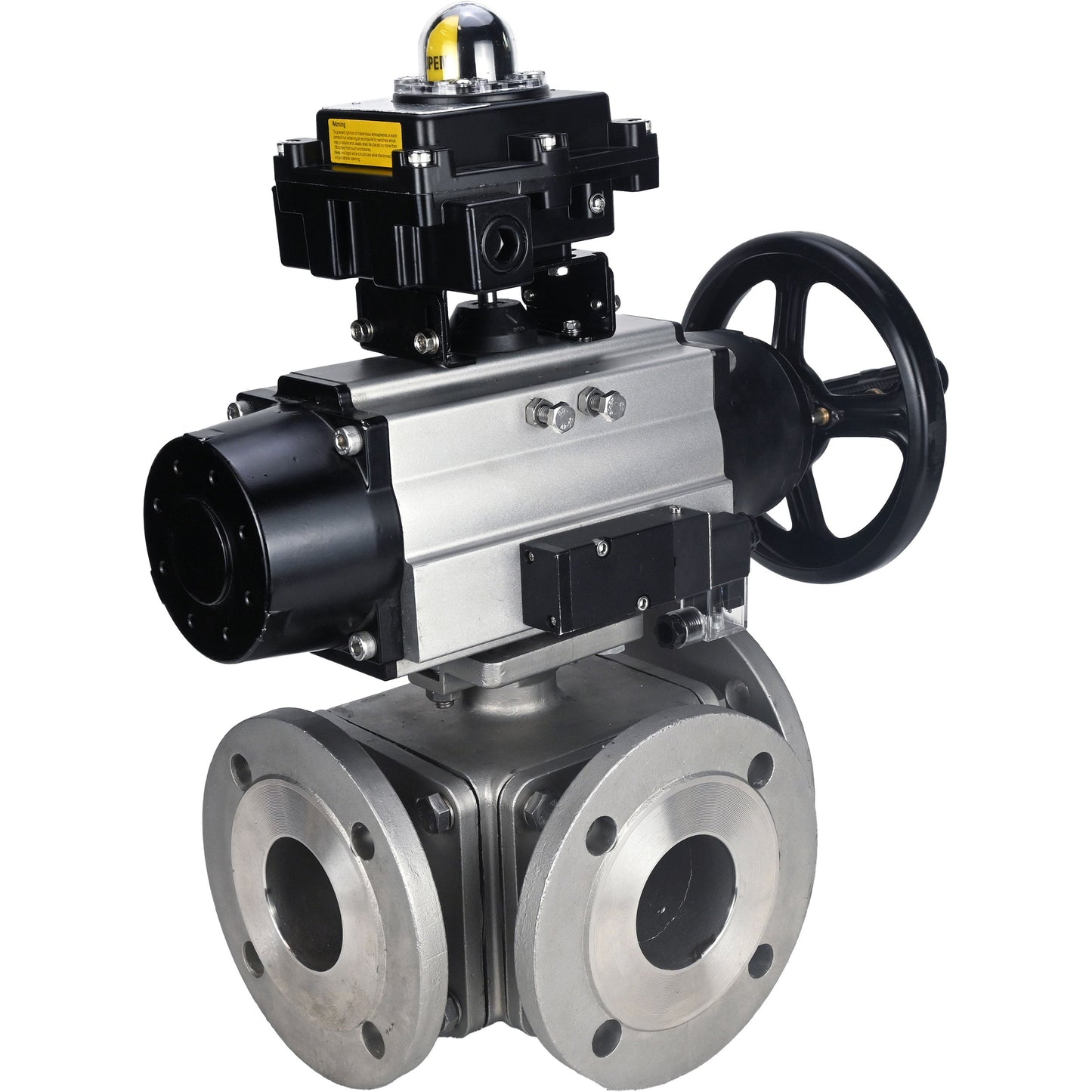 Ball valves DNOVA BV3232P(4pc)-FP-3WL-F-ISO-H DN100 16 bar full bore, flanged, body - stainless steel SS316, ISO flange F10/F12, square 19x19, with double pneumatic actuator PA-DA-105-1 action, pneumatic distributor 4M310-08 24V and LSU APL-410N EX
