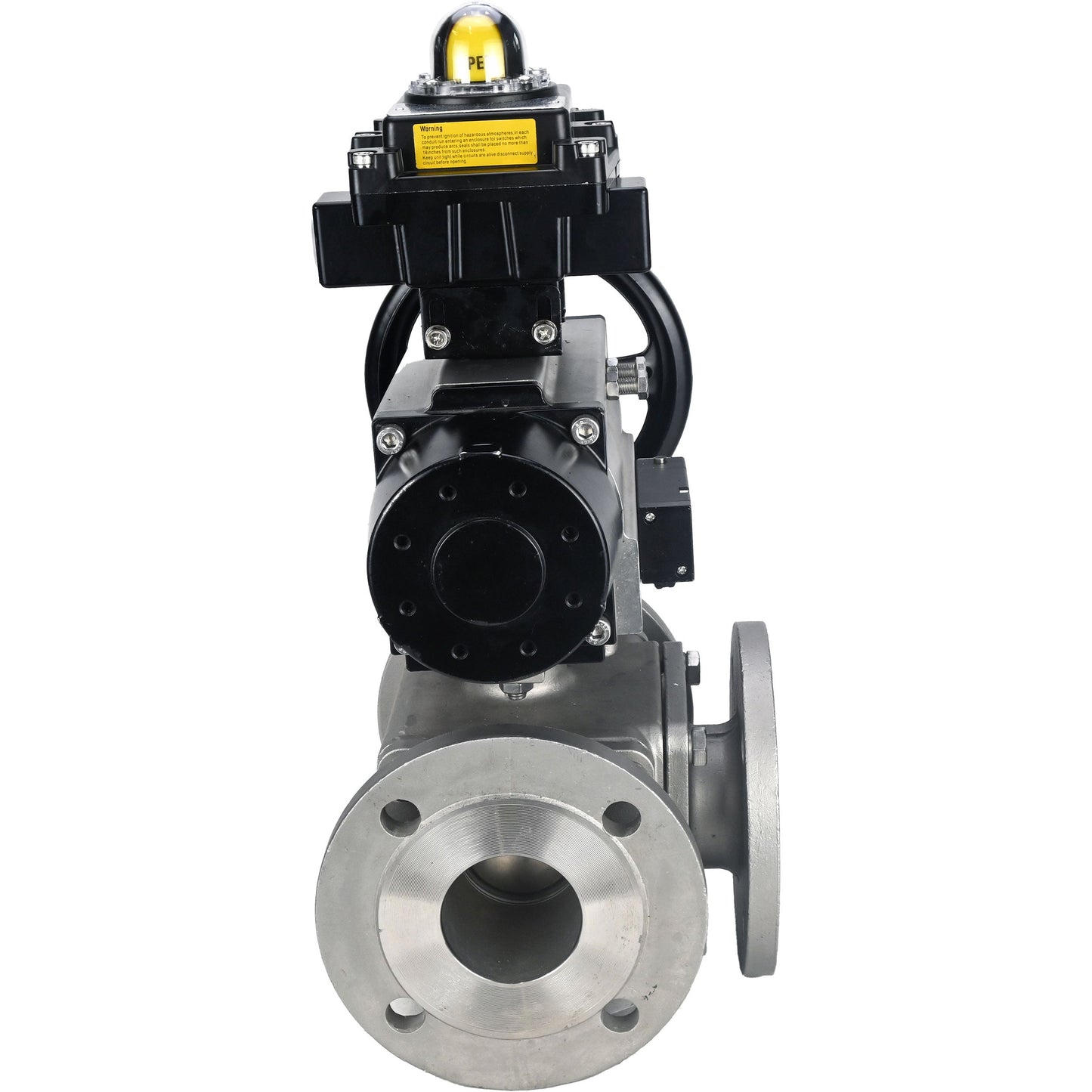 Ball valves DNOVA BV3232P(4pc)-FP-3WL-F-ISO-H DN100 16 bar full bore, flanged, body - stainless steel SS316, ISO flange F10/F12, square 19x19, with double pneumatic actuator PA-DA-105-1 action, pneumatic distributor 4M310-08 220V and LSU APL-410N E