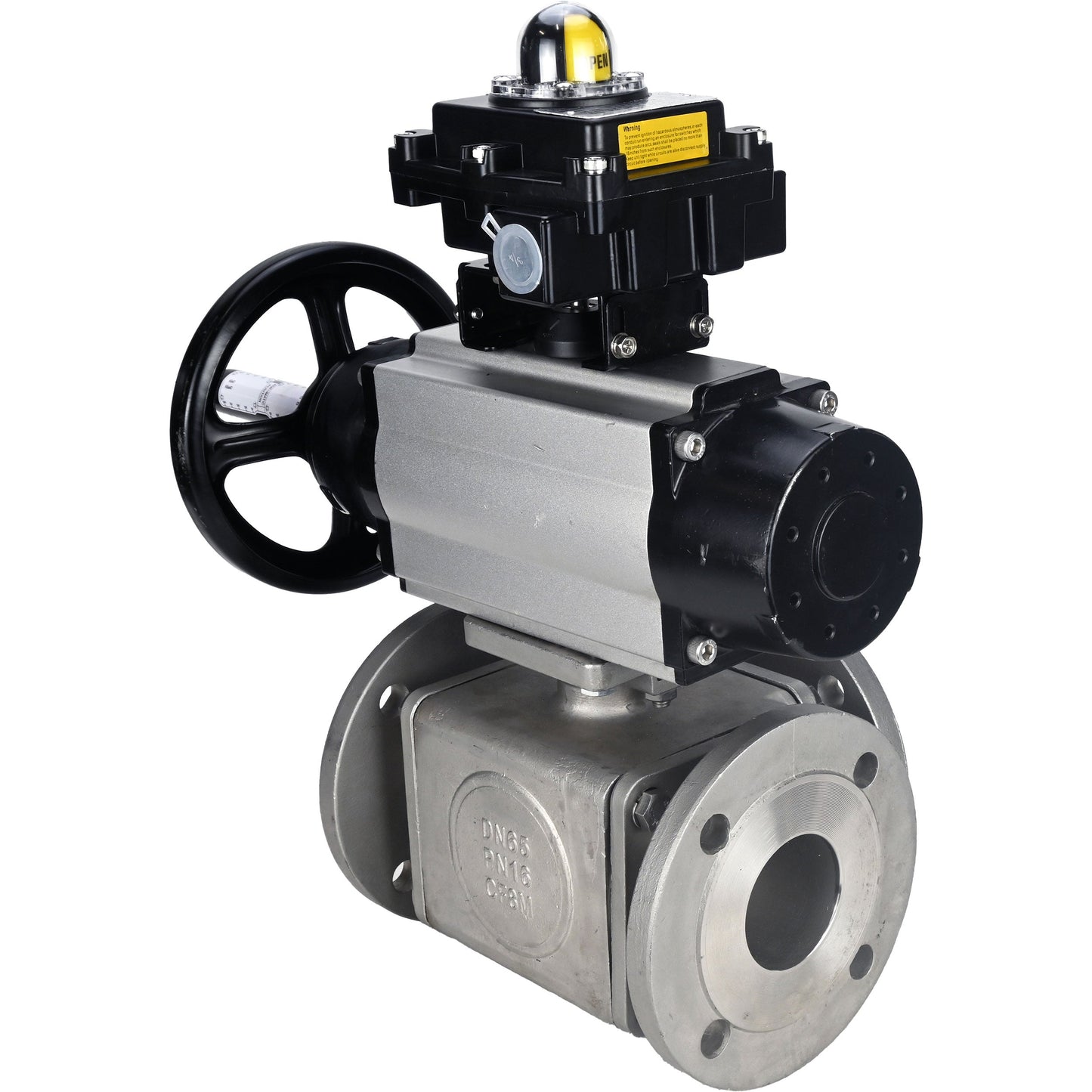Ball valves DNOVA BV3232P(4pc)-FP-3WL-F-ISO-H DN100 16 bar full bore, flanged, body - stainless steel SS316, ISO flange F10/F12, square 19x19, with double pneumatic actuator PA-DA-105-1 action, pneumatic distributor 4M310-08 220V and LSU APL-410N E