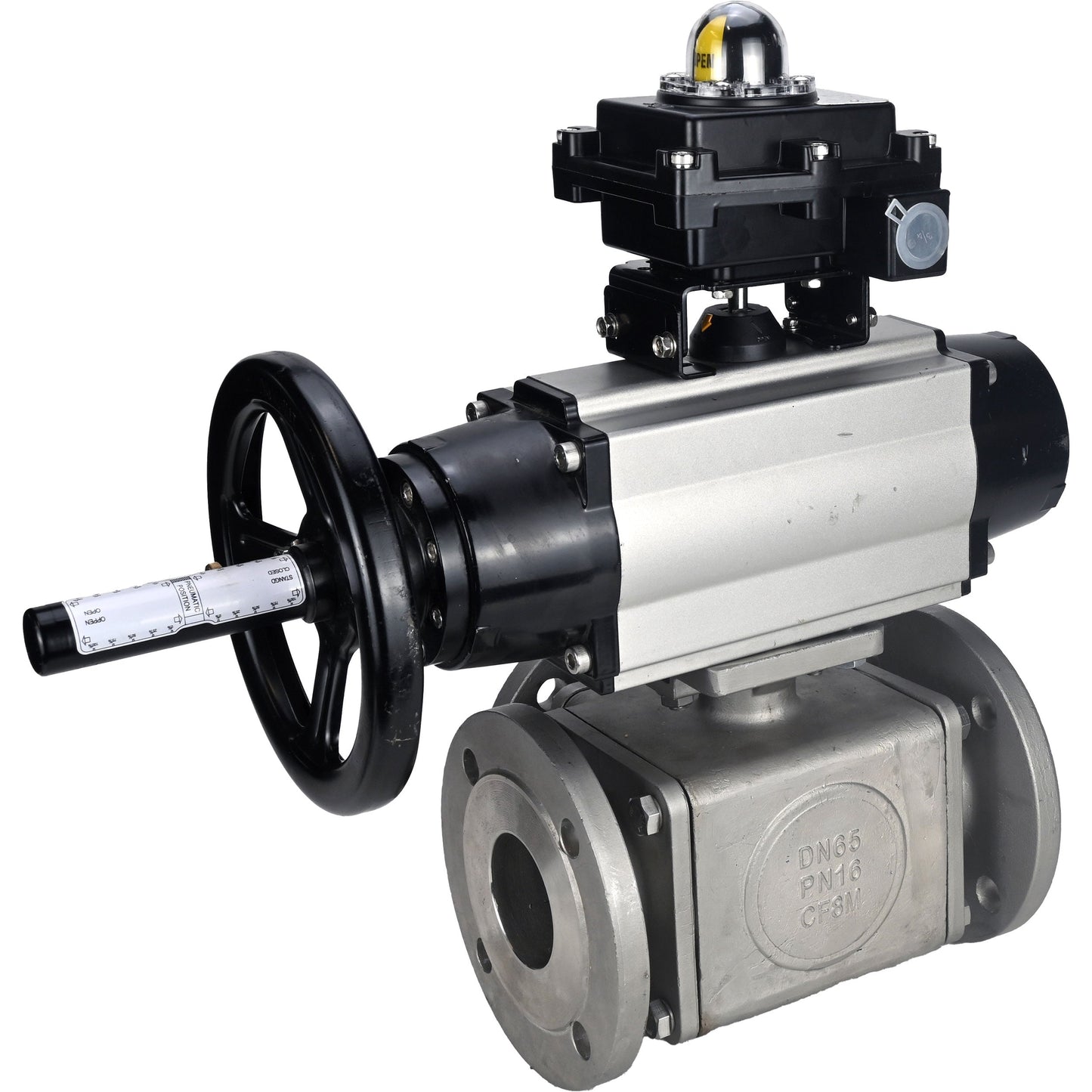 Ball valves DNOVA BV3232P(4pc)-FP-3WL-F-ISO-H DN100 16 bar full bore, flanged, body - stainless steel SS316, ISO flange F10/F12, square 19x19, with double pneumatic actuator PA-DA-105-1 action, pneumatic distributor 4M310-08 220V and LSU APL-410N E