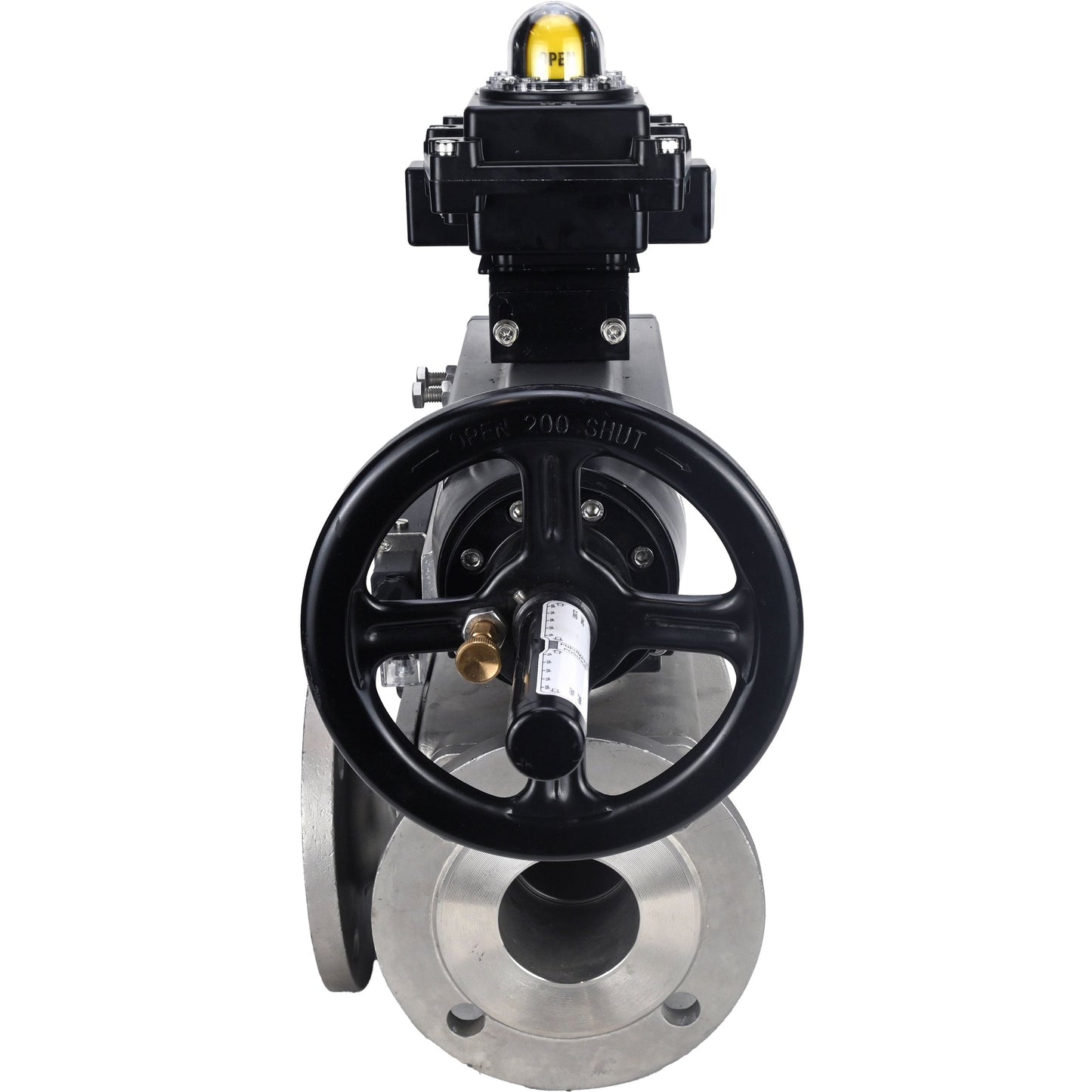 Ball valves DNOVA BV3232P(4pc)-FP-3WL-F-ISO-H DN100 16 bar full bore, flanged, body - stainless steel SS316, ISO flange F10/F12, square 19x19, with double pneumatic actuator PA-DA-105-1 action, pneumatic distributor 4M310-08 220V and LSU APL-410N E