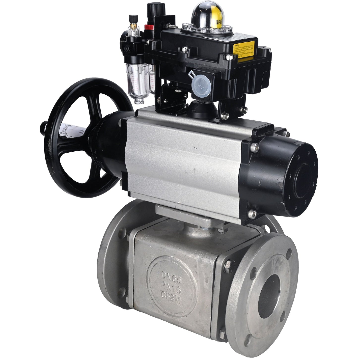 Ball valves DNOVA BV3232P(4pc)-FP-3WL-F-ISO-H DN100 16 bar full bore, flanged, body - stainless steel SS316, ISO flange F10/F12, square 19x19, with pneumatic actuator PA-DA-105-1, pneumatic distributor 4M310-08 220V, LSU APL-410N EX and ATU AFC2000