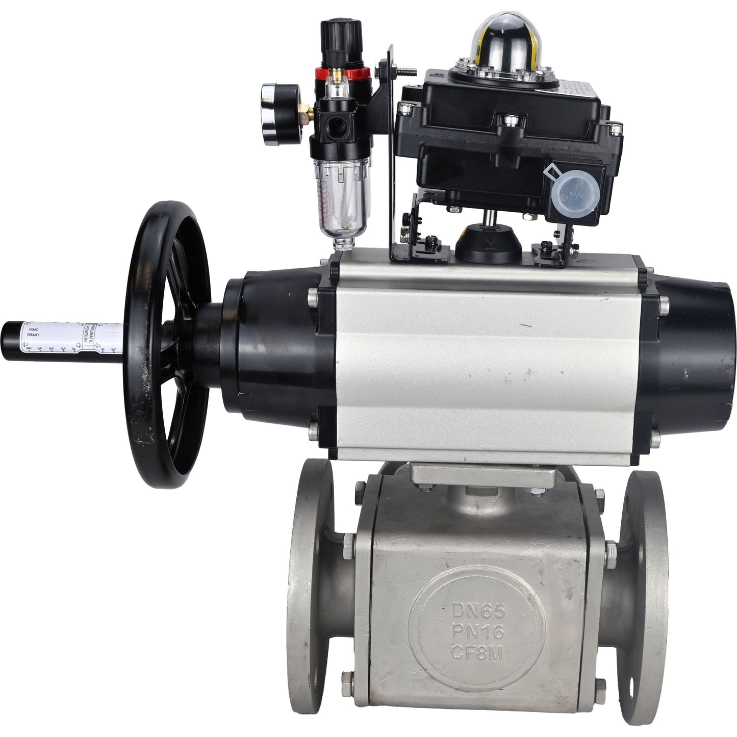 Ball valves DNOVA BV3232P(4pc)-FP-3WL-F-ISO-H DN100 16 bar full bore, flanged, body - stainless steel SS316, ISO flange F10/F12, square 19x19, with pneumatic actuator PA-DA-105-1, pneumatic distributor 4M310-08 220V, LSU APL-410N EX and ATU AFC2000