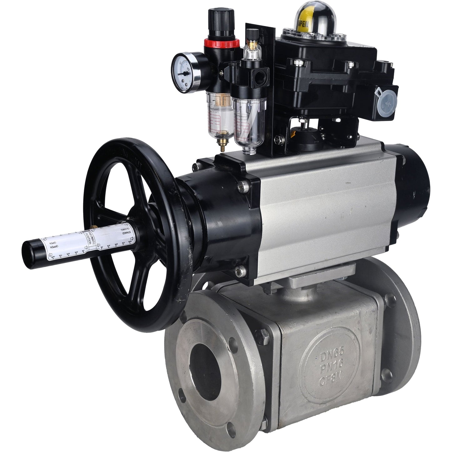 Ball valves DNOVA BV3232P(4pc)-FP-3WL-F-ISO-H DN100 16 bar full bore, flanged, body - stainless steel SS316, ISO flange F10/F12, square 19x19, with pneumatic actuator PA-DA-105-1, pneumatic distributor 4M310-08 220V, LSU APL-410N EX and ATU AFC2000