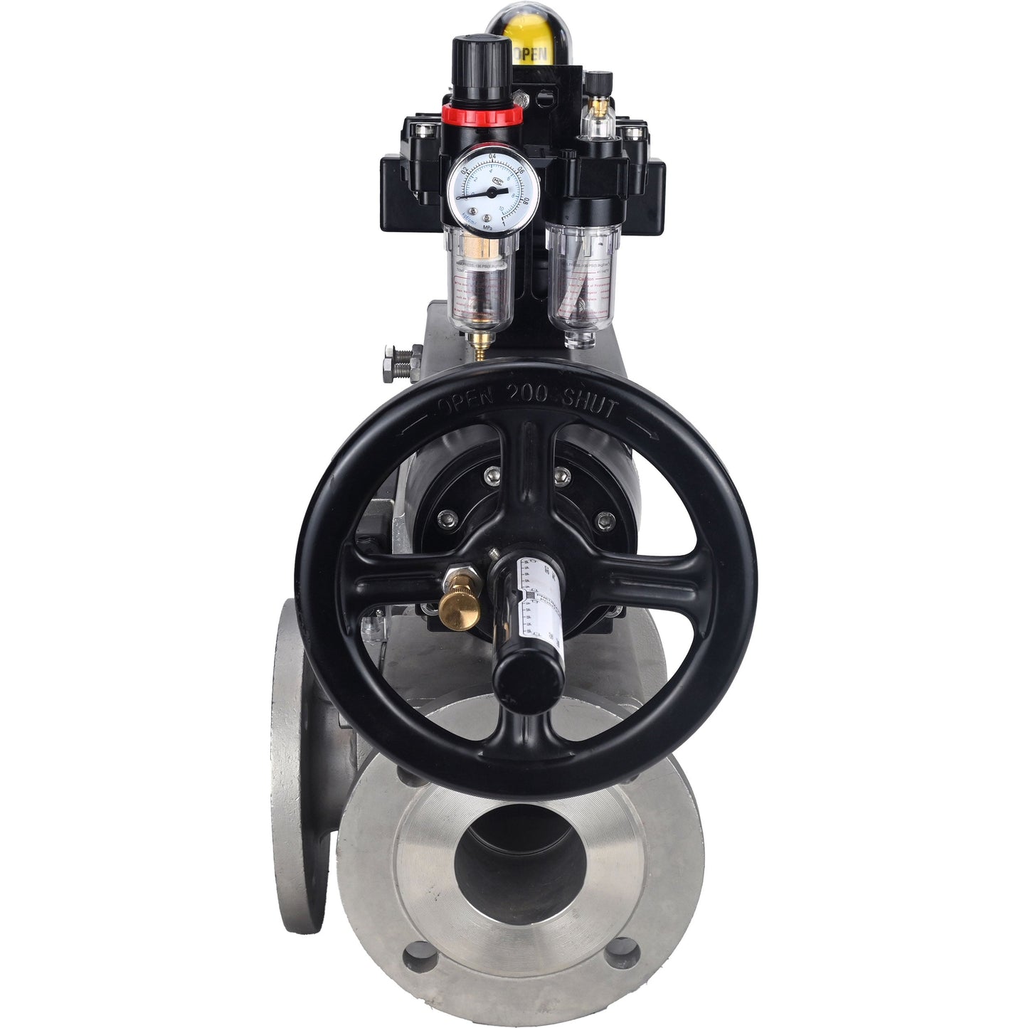 Ball valves DNOVA BV3232P(4pc)-FP-3WL-F-ISO-H DN100 16 bar full bore, flanged, body - stainless steel SS316, ISO flange F10/F12, square 19x19, with pneumatic actuator PA-DA-105-1, pneumatic distributor 4M310-08 220V, LSU APL-410N EX and ATU AFC2000