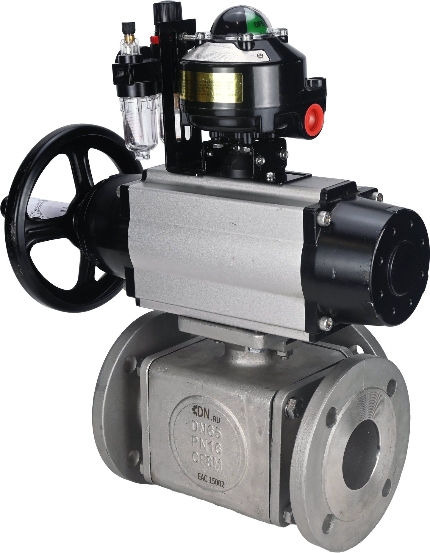 Ball valves DNOVA BV3232P(4pc)-FP-3WL-F-ISO-H DN100 16 bar full bore, flanged, body - stainless steel SS316, ISO flange F10/F12, square 19x19, with pneumatic actuator PA-DA-105-1, pneumatic distributor 4M310-08 220V, LSU APL-510N EX and ATU AFC2000