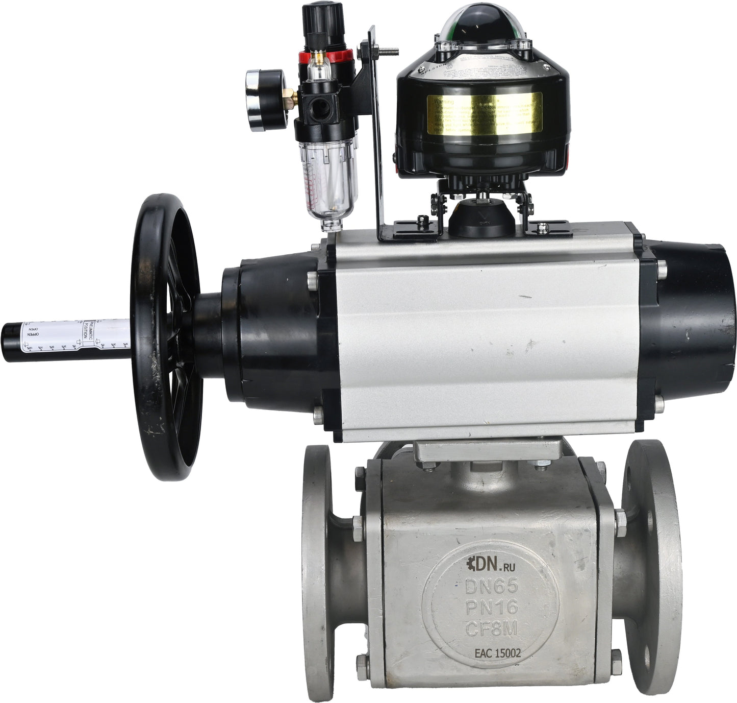 Ball valves DNOVA BV3232P(4pc)-FP-3WL-F-ISO-H DN100 16 bar full bore, flanged, body - stainless steel SS316, ISO flange F10/F12, square 19x19, with pneumatic actuator PA-DA-105-1, pneumatic distributor 4M310-08 220V, LSU APL-510N EX and ATU AFC2000
