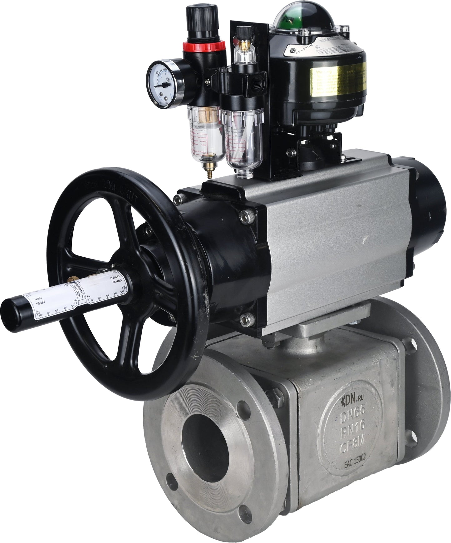 Ball valves DNOVA BV3232P(4pc)-FP-3WL-F-ISO-H DN100 16 bar full bore, flanged, body - stainless steel SS316, ISO flange F10/F12, square 19x19, with pneumatic actuator PA-DA-105-1, pneumatic distributor 4M310-08 220V, LSU APL-510N EX and ATU AFC2000