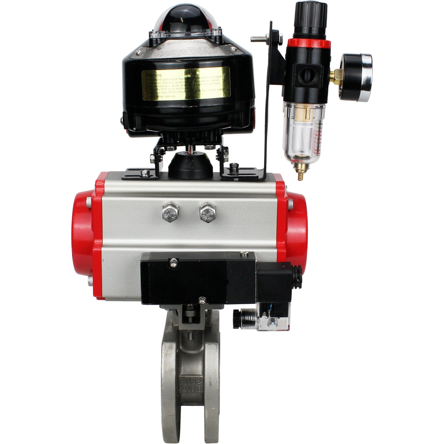 Ball valves DNOVA BV3232P-FP-Fb-ISO-H 16 bar wafer, full bore, stainless steel body. steel SS316, seal - PTFE, with pneumatic drive DNOVA PA-DA 052-105 pneumatic distributor 4M310-08 220V ATU AFC2000 LSU APL-510N-EX