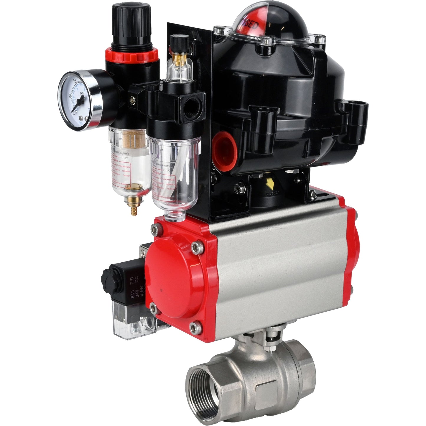 Ball valves DNOVA BV3232P(2pc)-FP-T-ISO-H threaded, full bore, stainless steel body. steel SS316, seal - PTFE, with pneumatic actuator DNOVA PA-DA 052-105 pneumatic distributor 4M310-08 24V ATU AFC2000 LSU APL-510N-EX