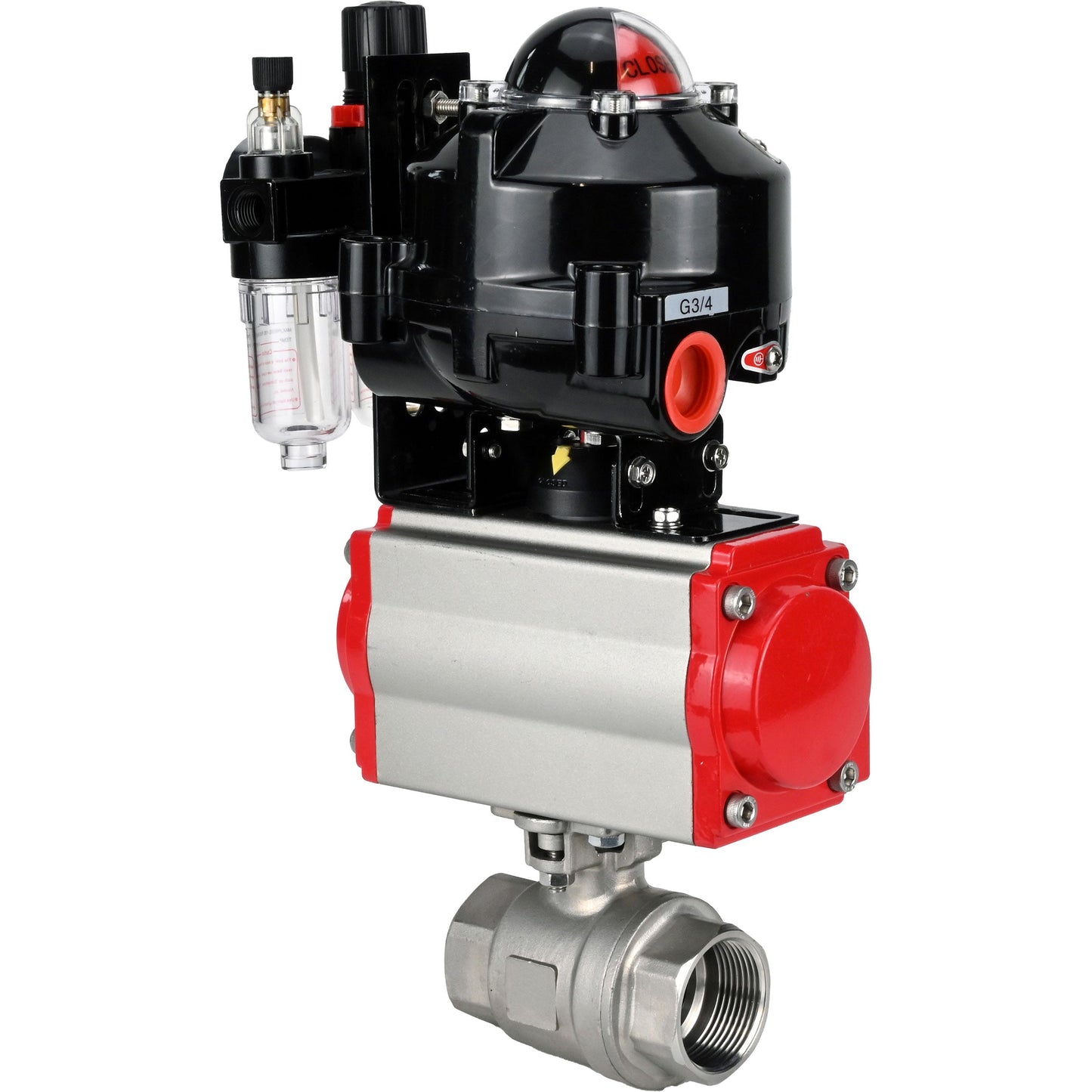 Ball valves DNOVA BV3232P(2pc)-FP-T-ISO-H threaded, full bore, stainless steel body. steel SS316, seal - PTFE, with pneumatic actuator DNOVA PA-DA 052-105 pneumatic distributor 4M310-08 24V ATU AFC2000 LSU APL-510N-EX