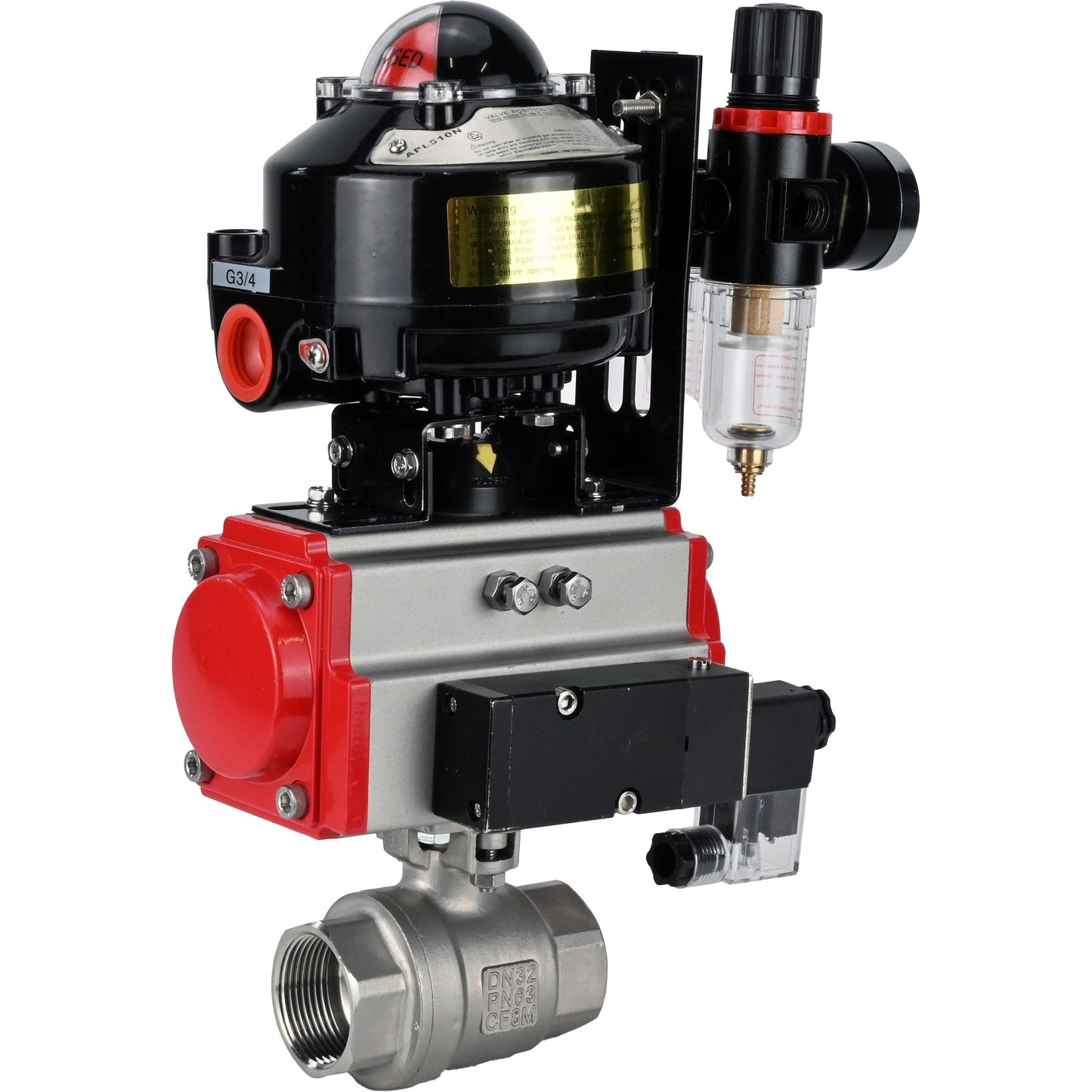 Ball valves DNOVA BV3232P(2pc)-FP-T-ISO-H threaded, full bore, stainless steel body. steel SS316, seal - PTFE, with pneumatic actuator DNOVA PA-DA 052-105 pneumatic distributor 4M310-08 24V ATU AFC2000 LSU APL-510N-EX