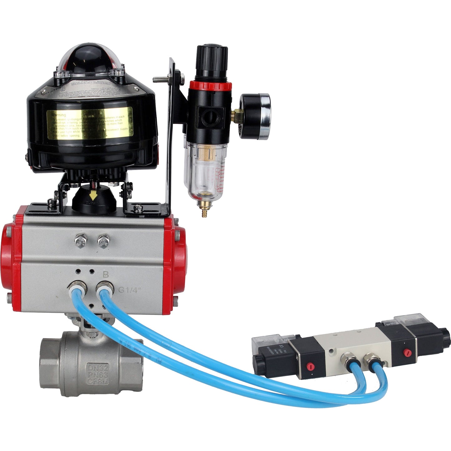 Ball valves DNOVA BV3232P(2pc)-FP-T-ISO-H threaded, full bore, stainless steel body. steel SS316, seal - PTFE, with pneumatic actuator DNOVA PA-SA 052-160 pneumatic distributor 4V320-10 ATU AFC2000 APL-510N-EX
