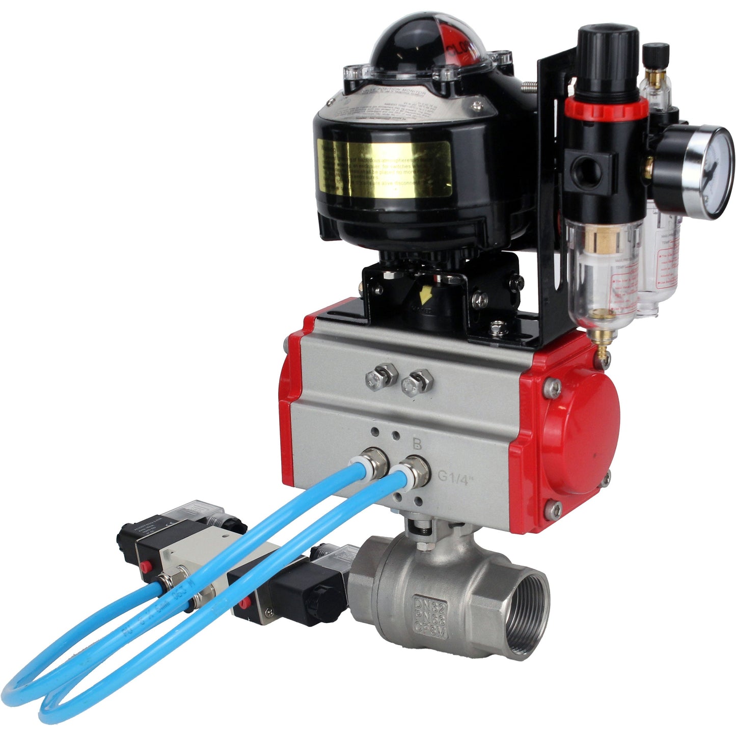 Ball valves DNOVA BV3232P(2pc)-FP-T-ISO-H threaded, full bore, stainless steel body. steel SS316, seal - PTFE, with pneumatic actuator DNOVA PA-SA 052-160 pneumatic distributor 4V320-10 ATU AFC2000 APL-510N-EX