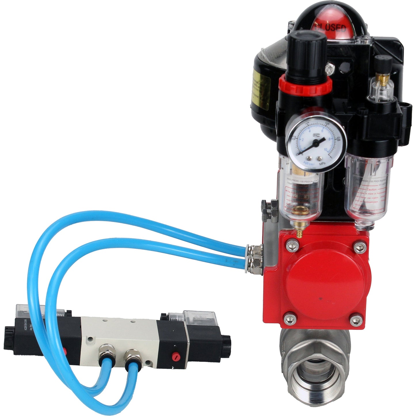 Ball valves DNOVA BV3232P(2pc)-FP-T-ISO-H threaded, full bore, stainless steel body. steel SS316, seal - PTFE, with pneumatic actuator DNOVA PA-SA 052-160 pneumatic distributor 4V320-10 ATU AFC2000 APL-510N-EX