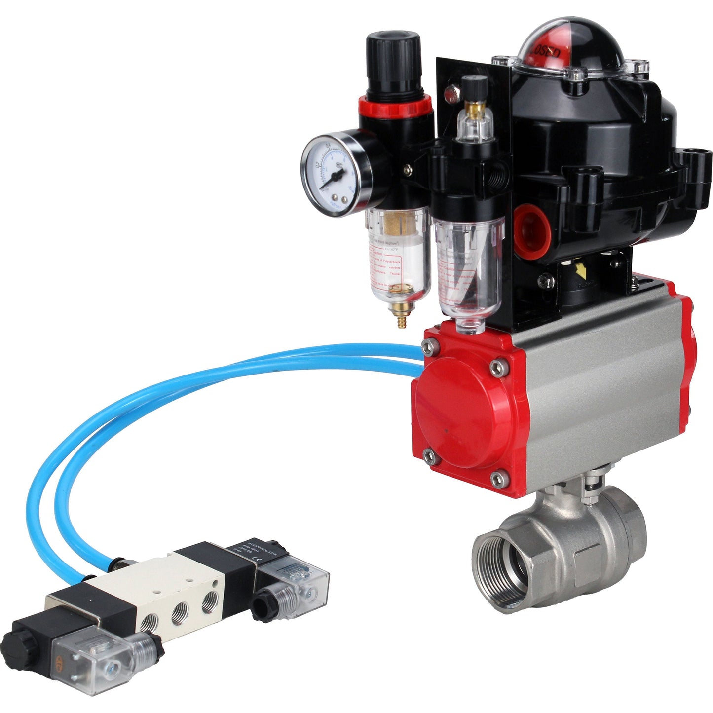 Ball valves DNOVA BV3232P(2pc)-FP-T-ISO-H threaded, full bore, stainless steel body. steel SS316, seal - PTFE, with pneumatic actuator DNOVA PA-SA 052-160 pneumatic distributor 4V320-10 ATU AFC2000 APL-510N-EX