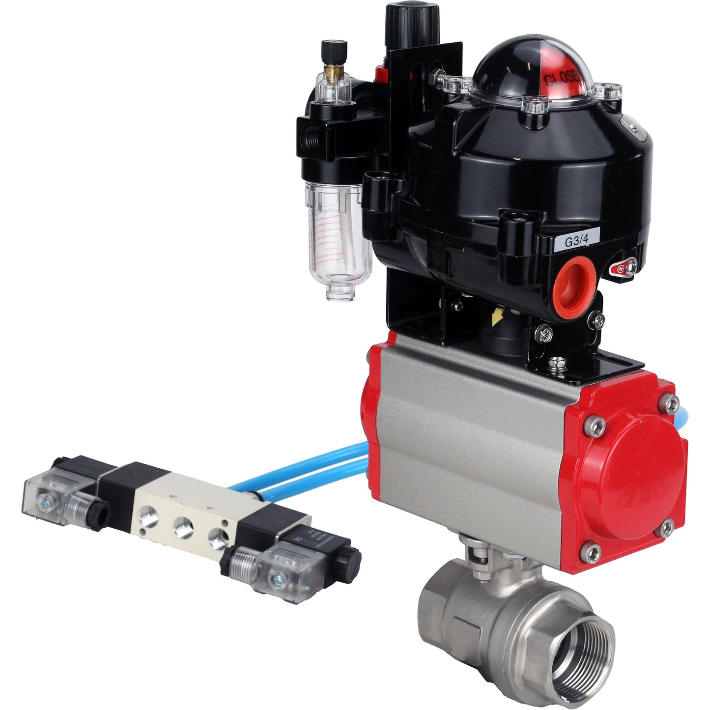 Ball valves DNOVA BV3232P(2pc)-FP-T-ISO-H threaded, full bore, stainless steel body. steel SS316, seal - PTFE, with pneumatic actuator DNOVA PA-SA 052-160 pneumatic distributor 4V320-10 ATU AFC2000 APL-510N-EX