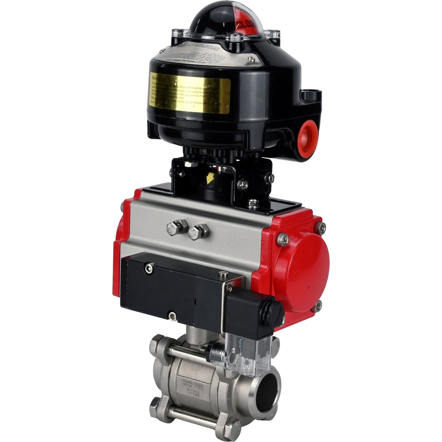Ball valves DNOVA BV3232P(3pc)-FP-W-ISO-H for welding, full bore, body - stainless steel SS316, seal - PTFE, with pneumatic actuator DNOVA PA-SA 052- 130 pneumatic distributor 4M310-08 220V LSU APL-510N-EX