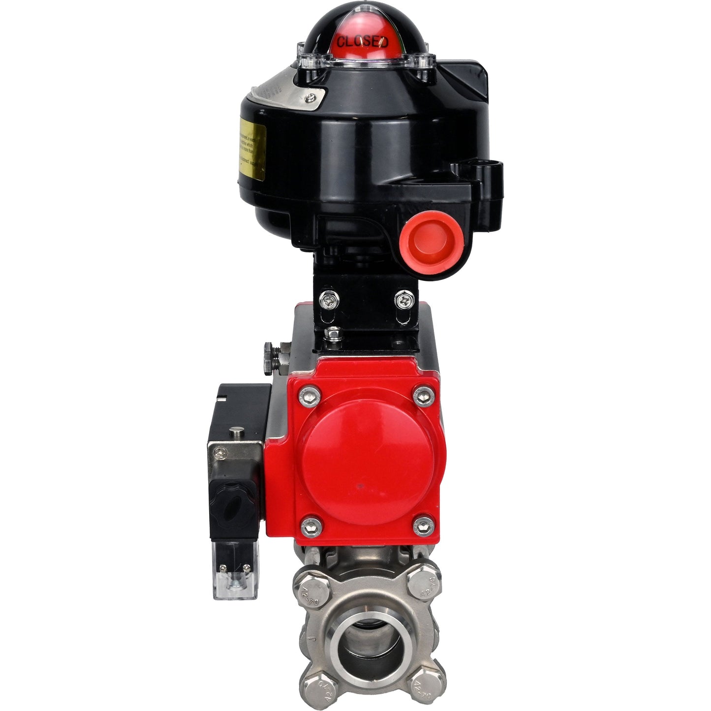 Ball valves DNOVA BV3232P(3pc)-FP-W-ISO-H for welding, full bore, body - stainless steel SS316, seal - PTFE, with pneumatic actuator DNOVA PA-SA 052- 130 pneumatic distributor 4M310-08 220V LSU APL-510N-EX