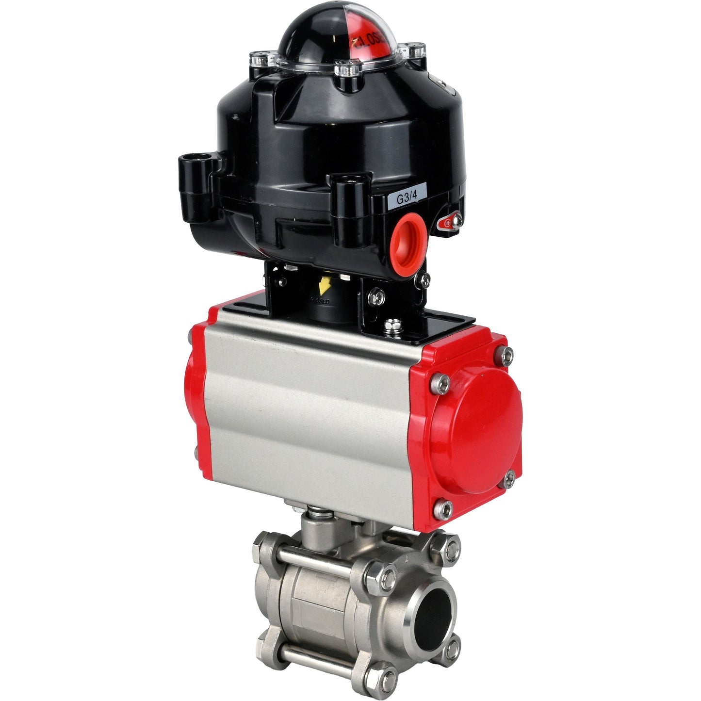 Ball valves DNOVA BV3232P(3pc)-FP-W-ISO-H for welding, full bore, body - stainless steel SS316, seal - PTFE, with pneumatic actuator DNOVA PA-SA 052- 130 pneumatic distributor 4M310-08 220V LSU APL-510N-EX